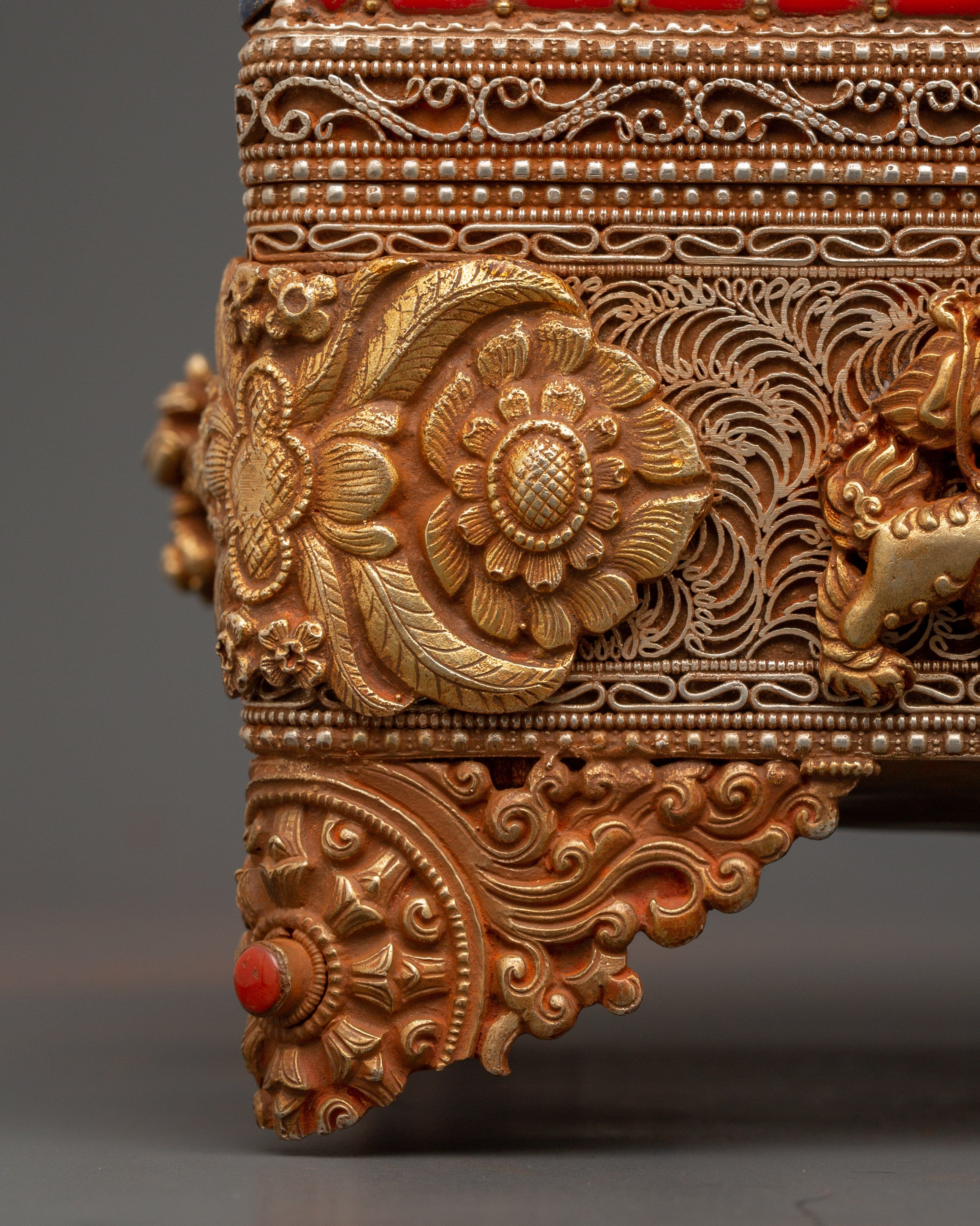 Tibetan Treasure Box with Turquoise and Coral | Buddhist Decor