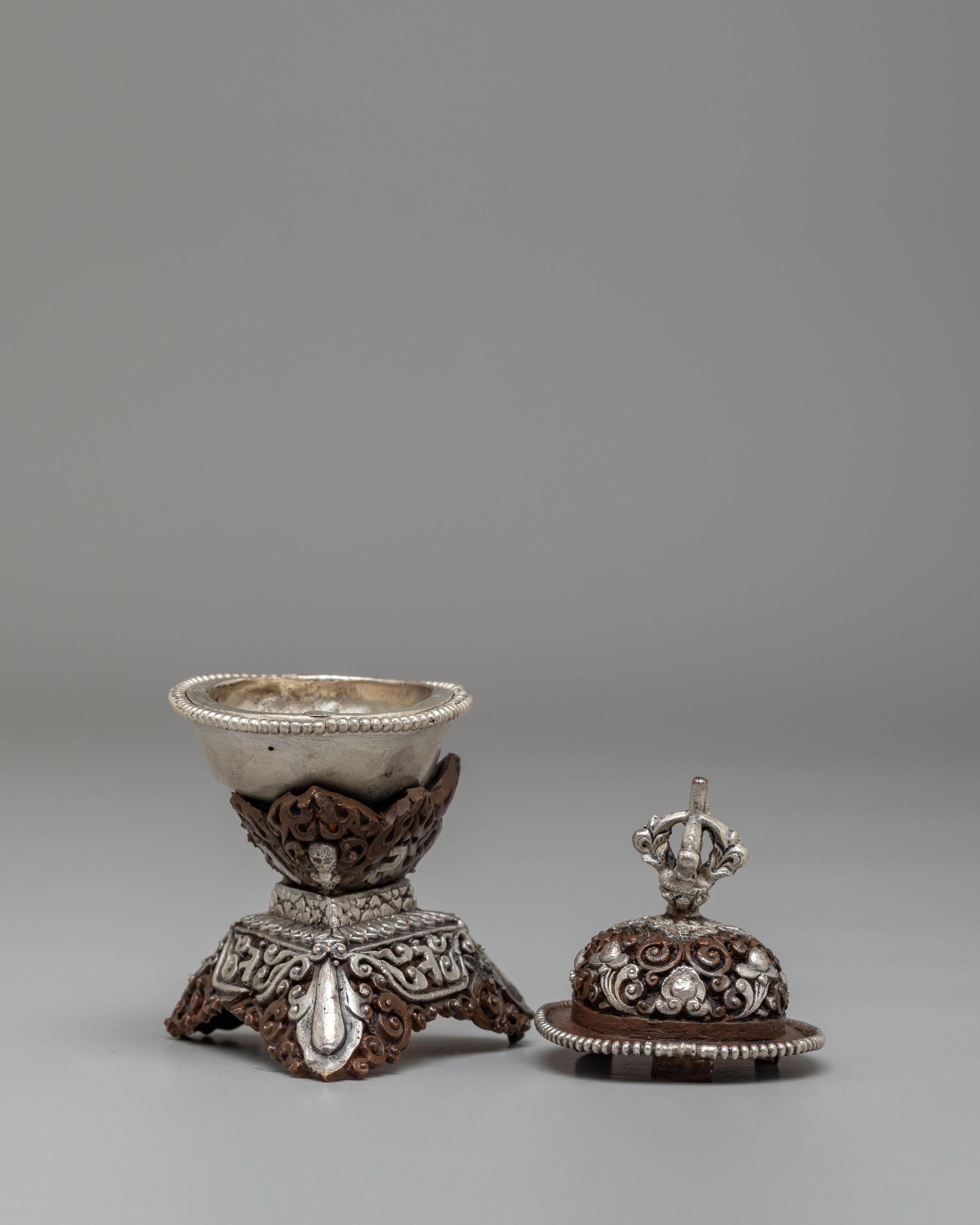 Spiritual Skull Offering Kapala | Oxidized Copper Silver Plated Ritual Vessel