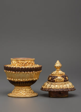 Gold Plated Tibetan Copper Rice Pot | Handcrafted Tibetan Buddhist Artwork