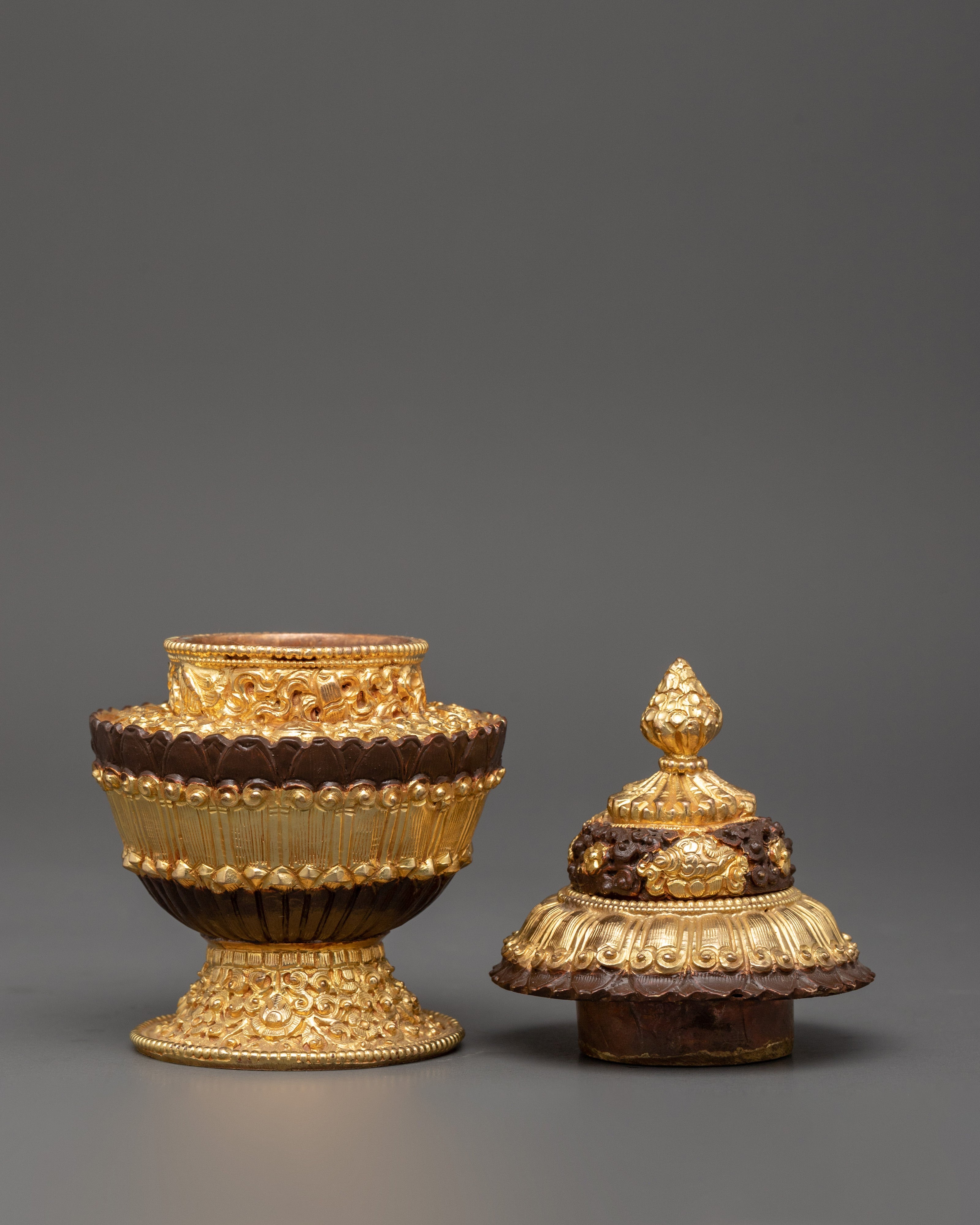 Gold Plated Tibetan Copper Rice Pot | Handcrafted Tibetan Buddhist Artwork