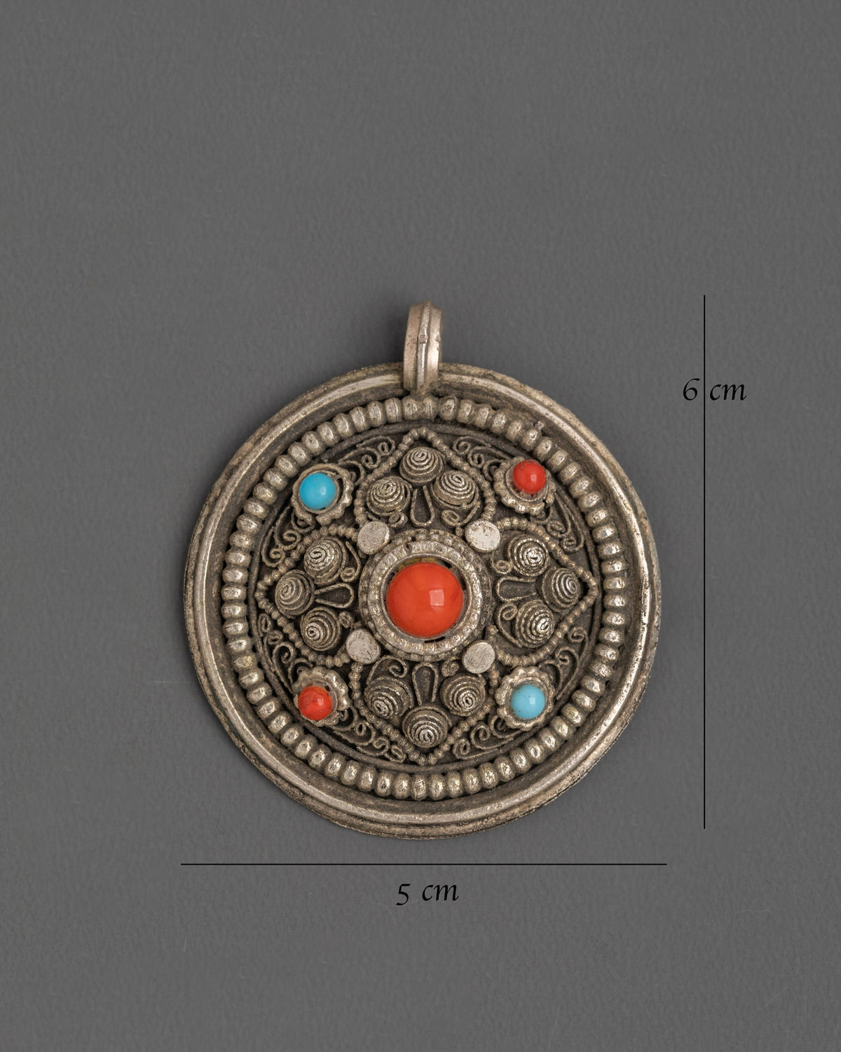 Traditional Tibetan Amulet Locket | Sterling Silver Pendant with Coral and Turquoise Gemstones