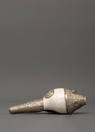 Conch Symbol of Sound and Spirituality | Silver Plated with Turquoise & Coral Inlays
