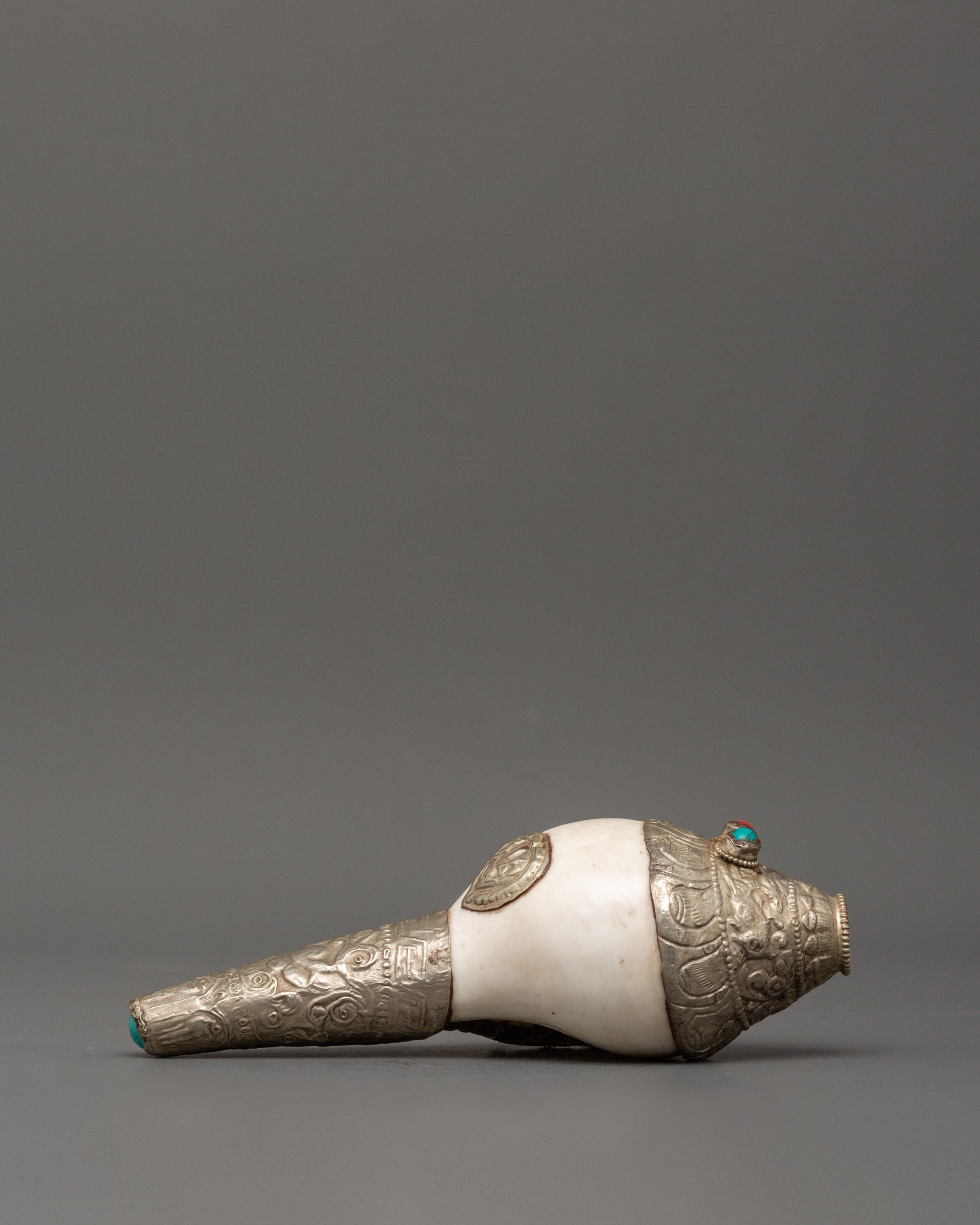 Conch Symbol of Sound and Spirituality | Silver Plated with Turquoise & Coral Inlays