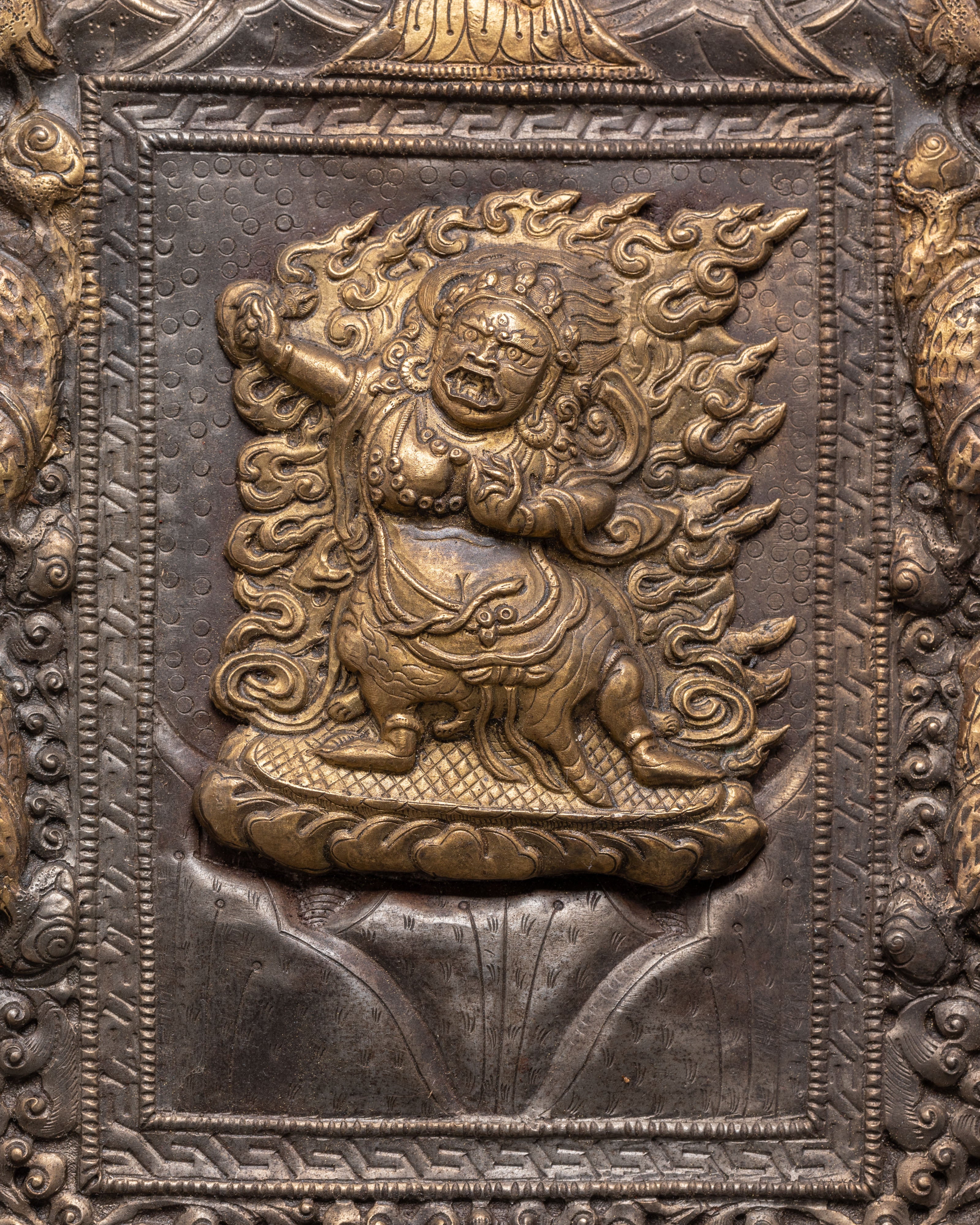 Handmade Mahakala Sacred Protector Wall Hanging | Tibetan Buddhist Guardian Art
