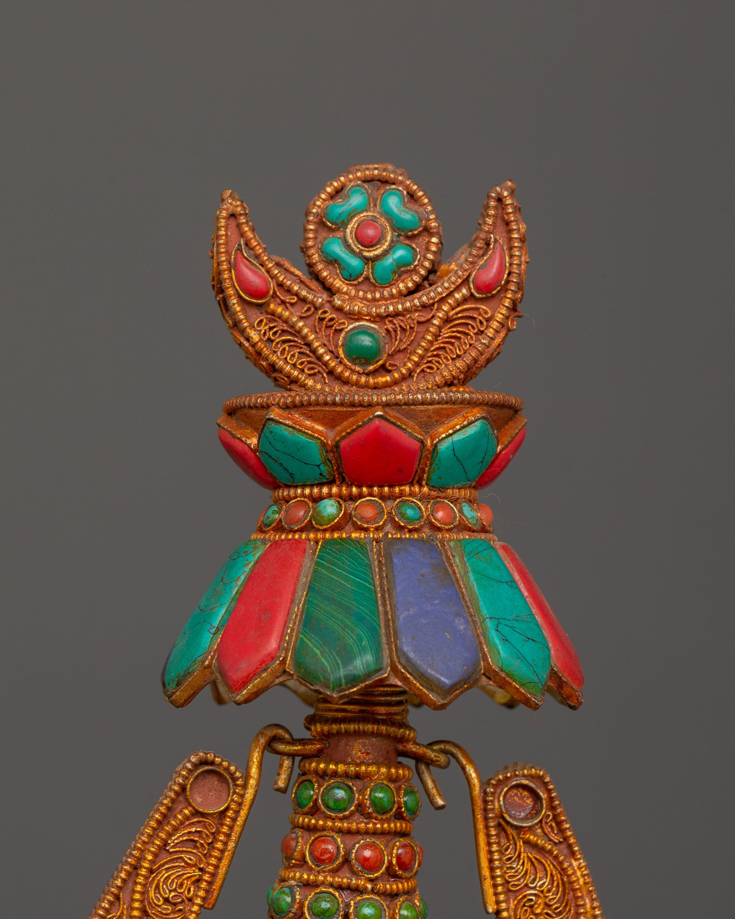 Copper Buddhist Chorten with Turquoise and  Coral | Spiritual Symbol of Peace