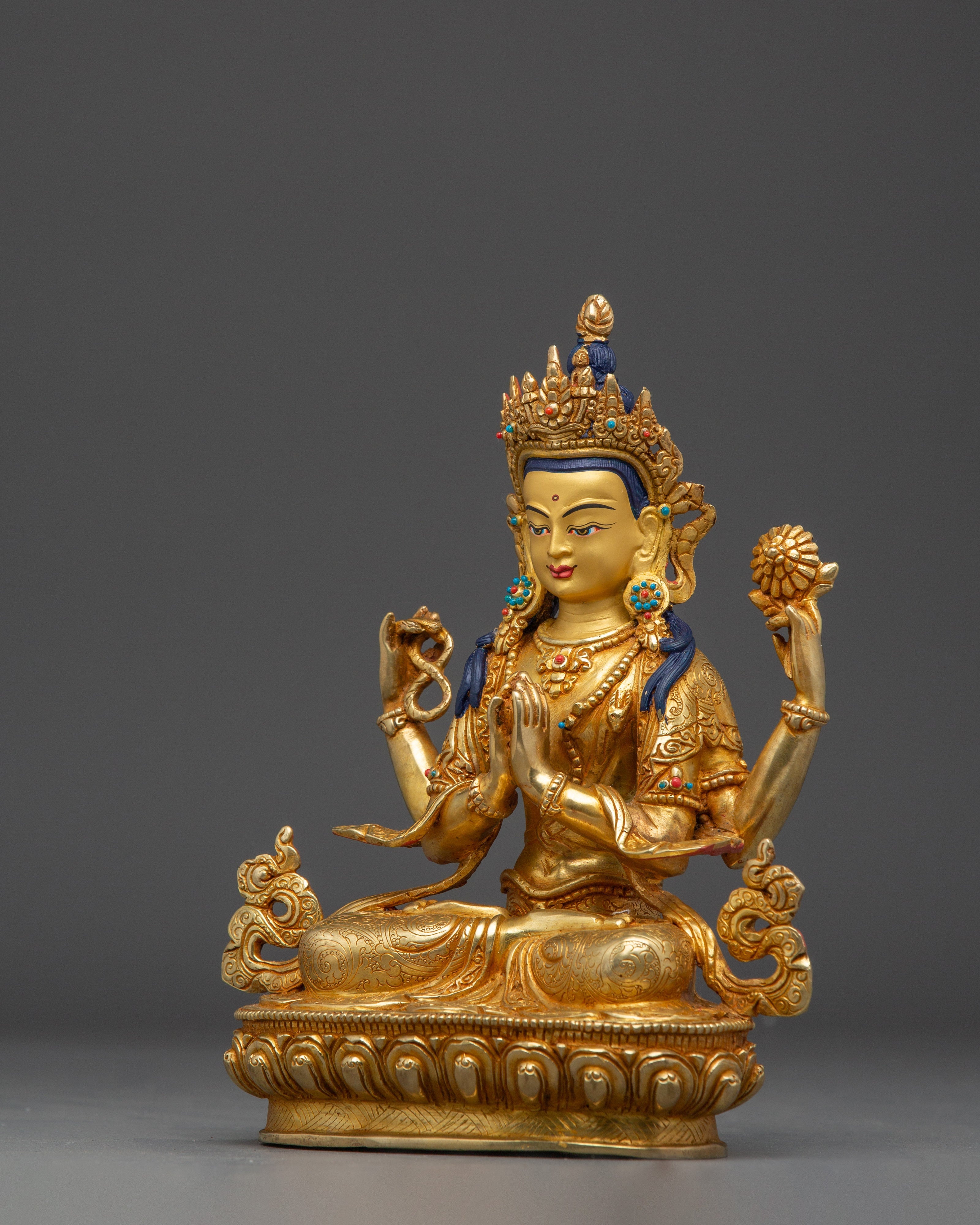 Handcrafted Avalokiteshvara Copper Statue | Deity Chenrezig Art for Meditation