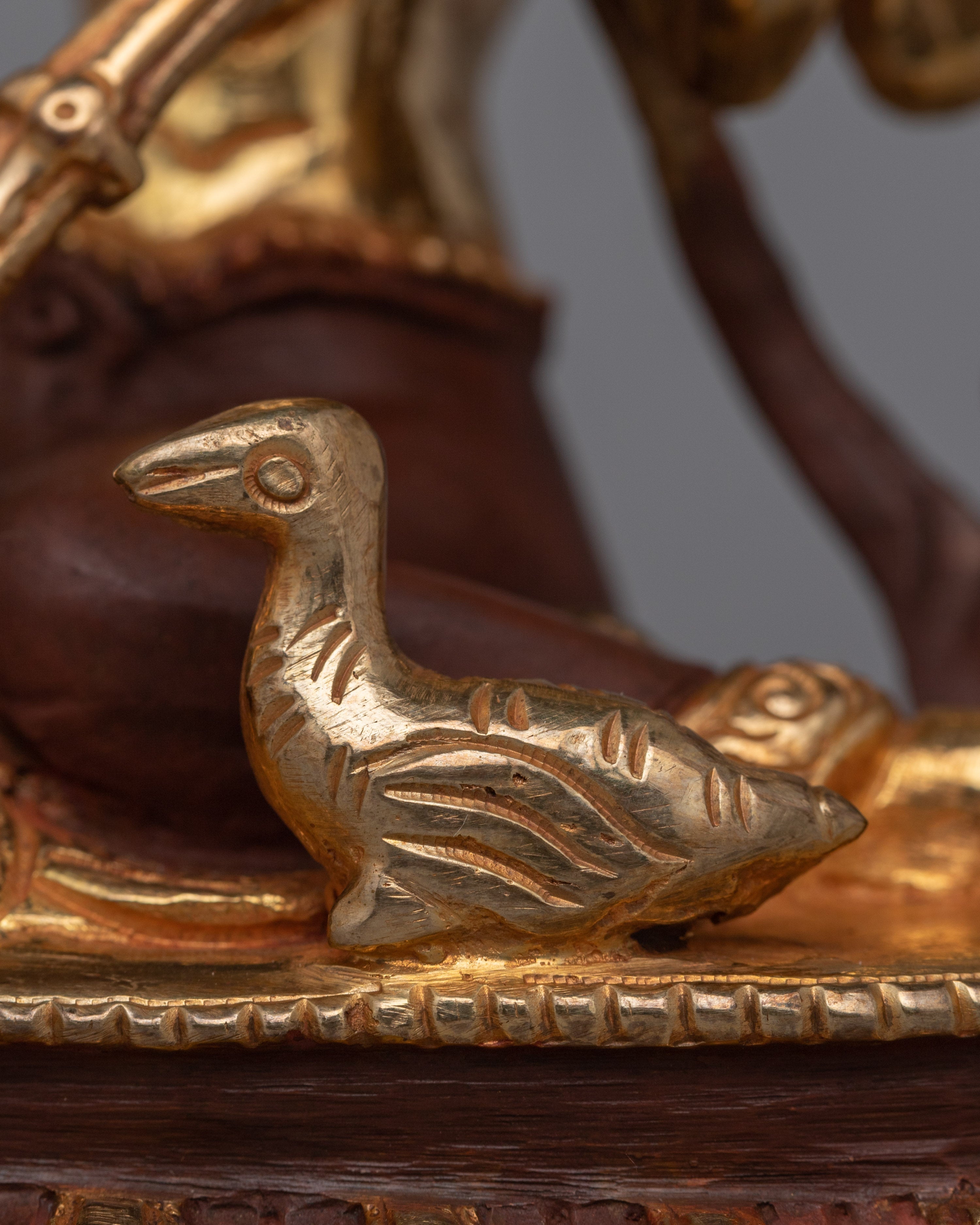 Handmade Gold plated Saraswati Statue | Oxidized Copper Wisdom Goddess Statue for Altars