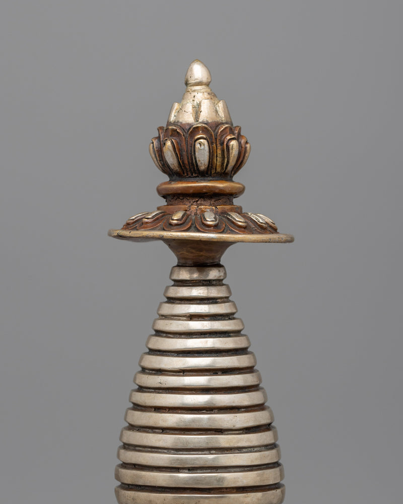 Handcrafted Copper Kadampa stupa with Silver-Plated | Sacred Buddhist Spiritual Symbolizing Decor