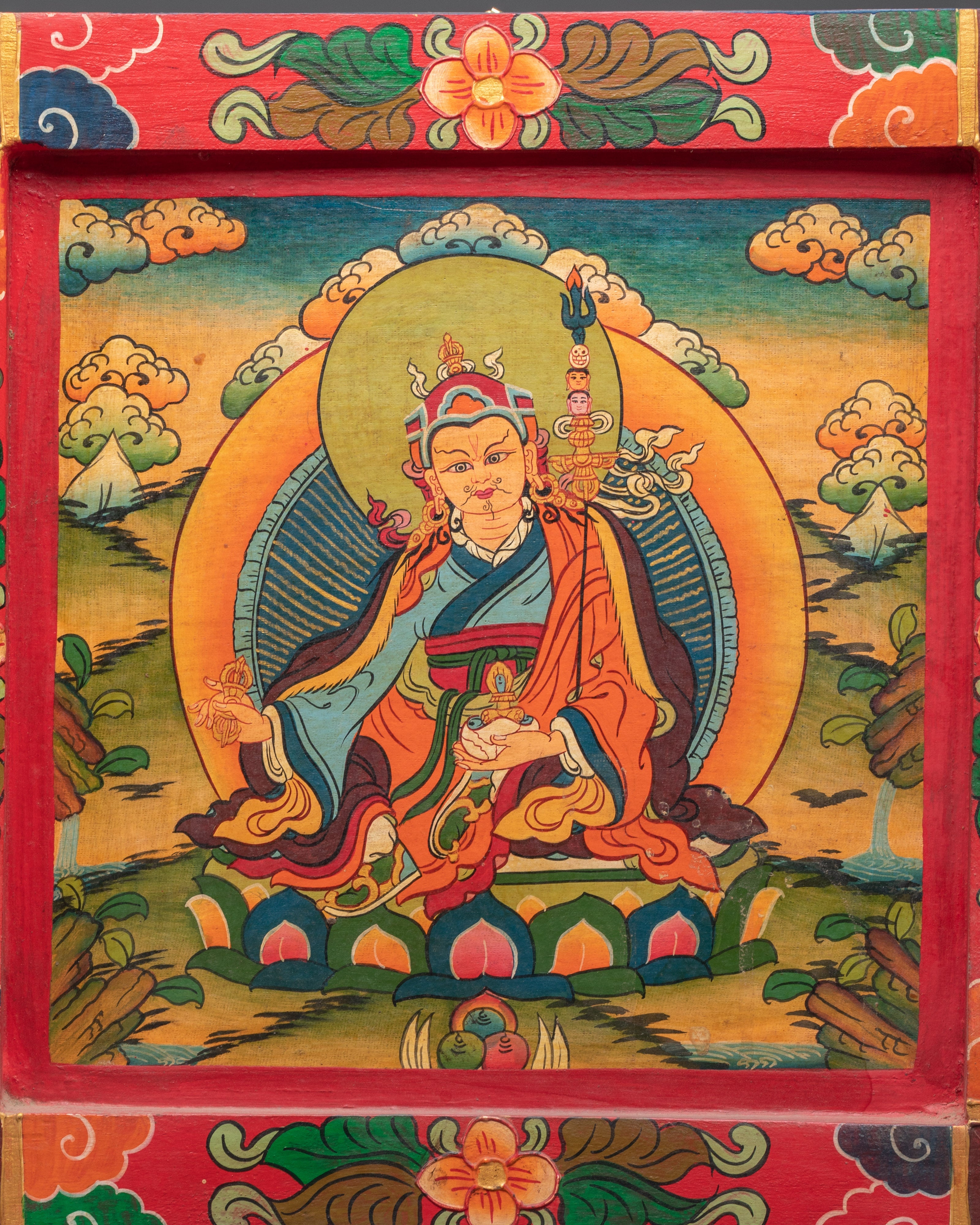 Handcrafted Guru Rinpoche Wall Art | Tibetan Spiritual Home Decor Painting