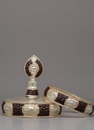 Handmade Tibetan Mandala Offering Set | Copper Body with Silver Plating and Acrylic Detailing