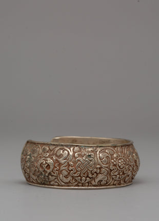 Ornate White Metal Bracelet | Tibetan Bangle for Everyday Wear