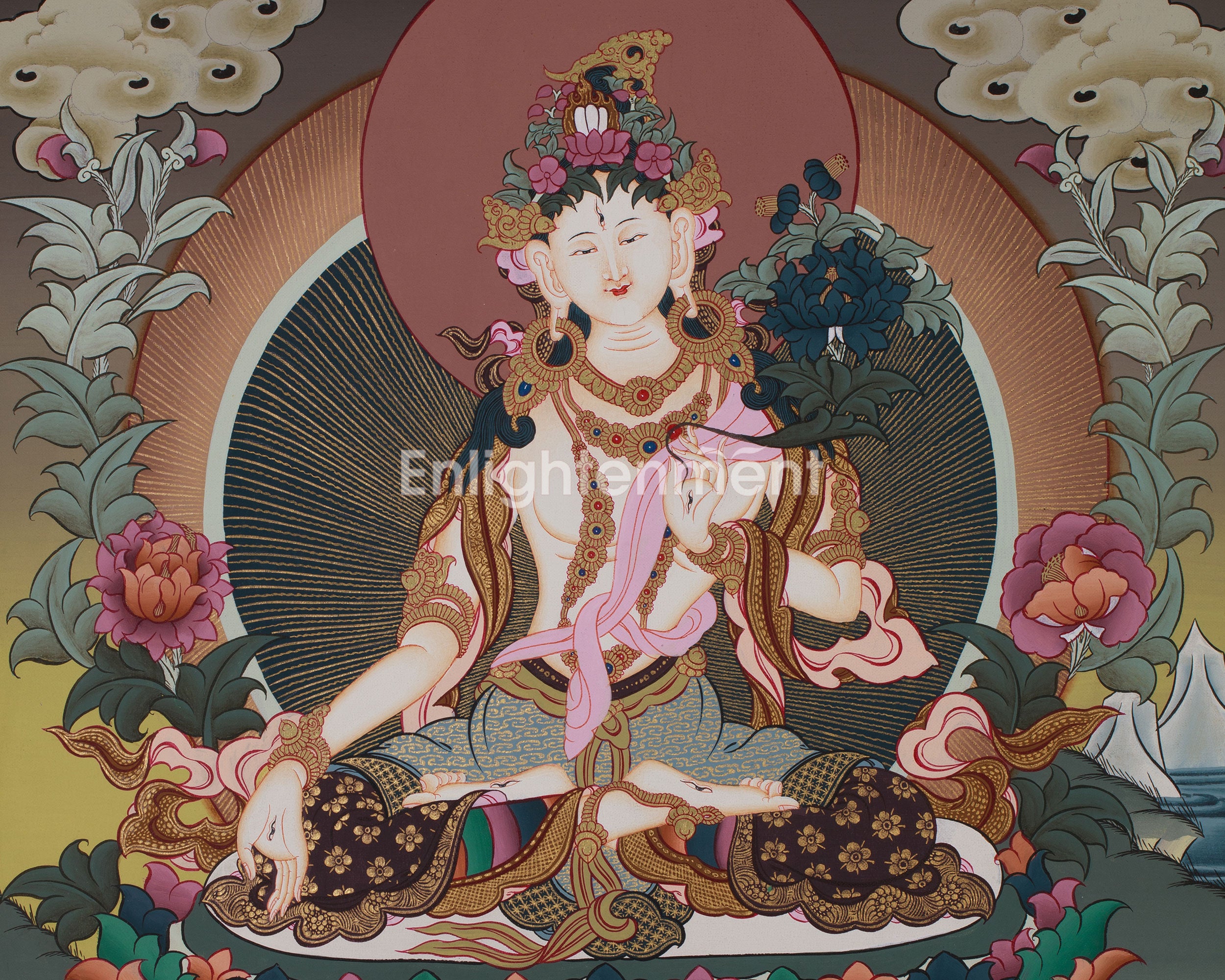 Original Hand-Painted White Tara Thangka | Goddess of Healing