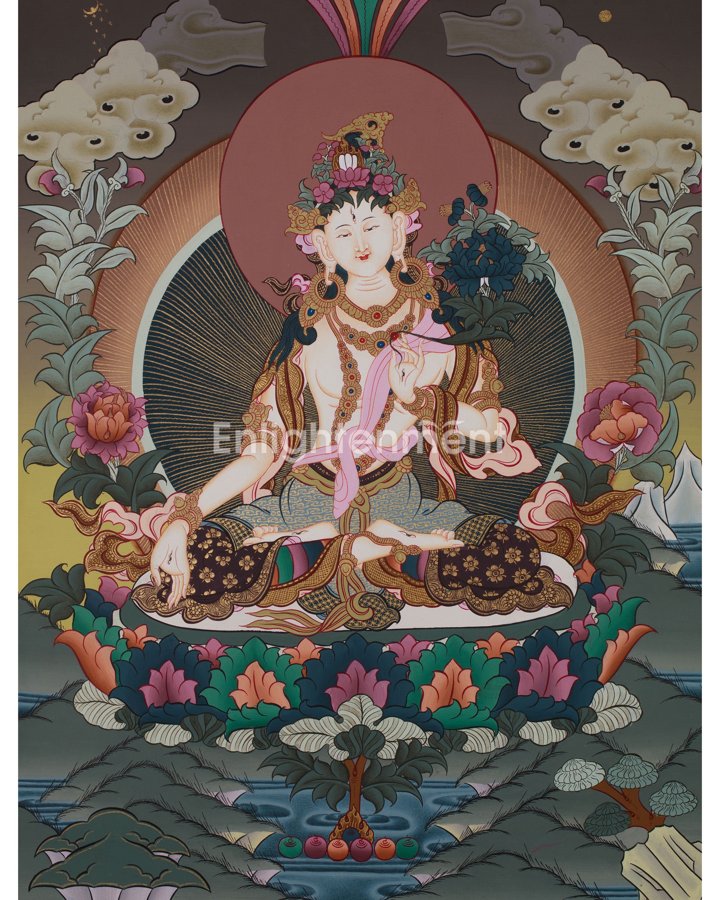 Original Hand-Painted White Tara Thangka | Goddess of Healing