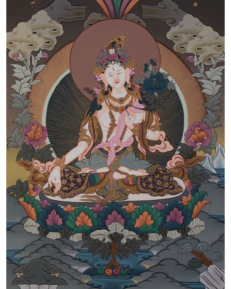 Original Hand-Painted White Tara Thangka Religious Art | Goddess of Healing