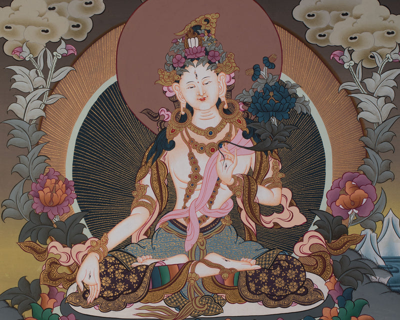 Original Hand-Painted White Tara Thangka Religious Art | Goddess of Healing