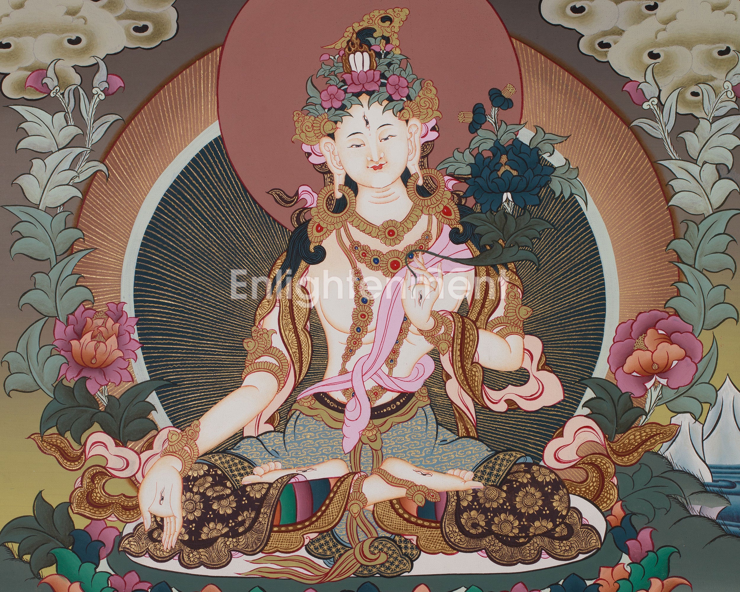 Original Hand-Painted White Tara Thangka | Goddess of Healing