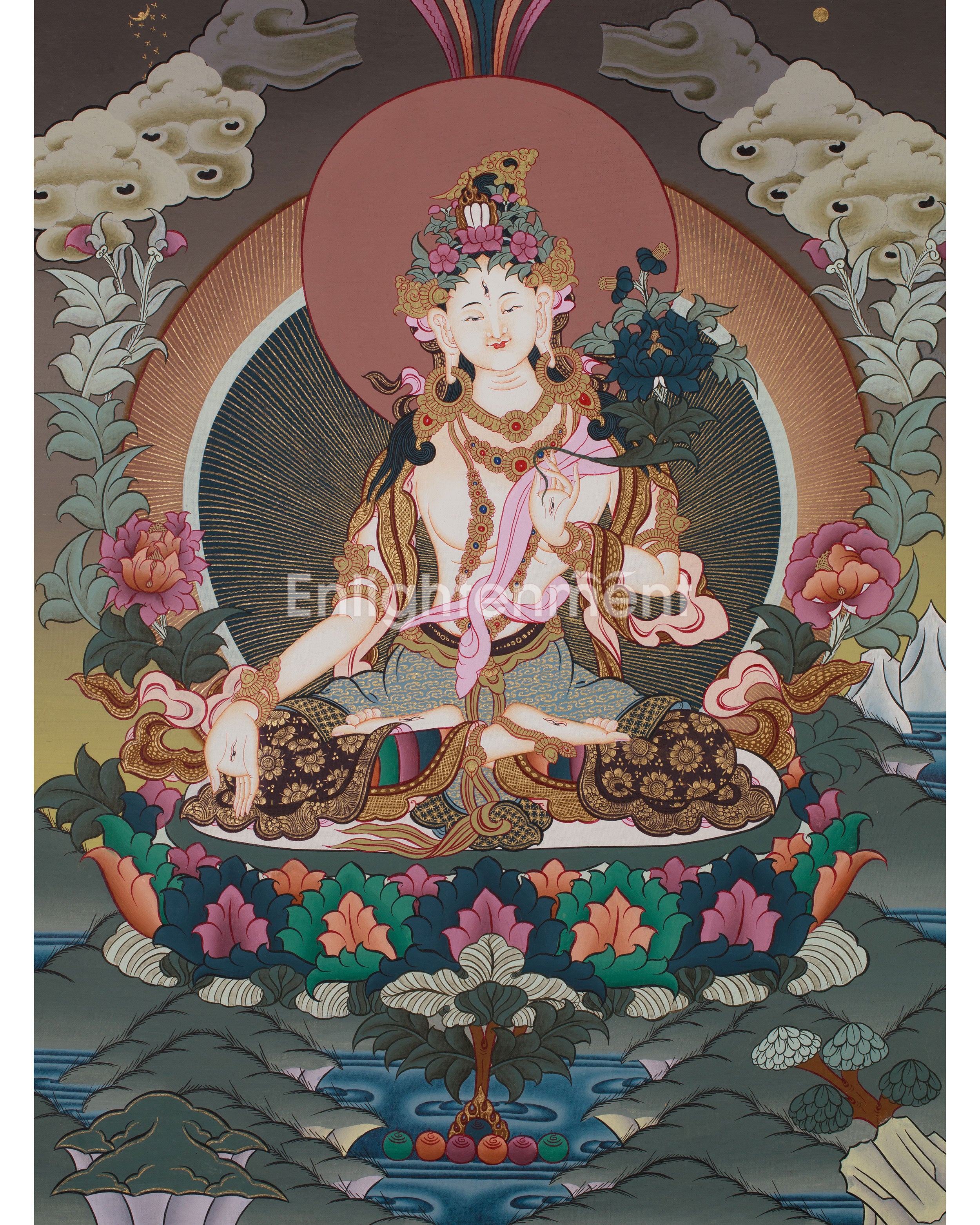 Original Hand-Painted White Tara Thangka | Goddess of Healing
