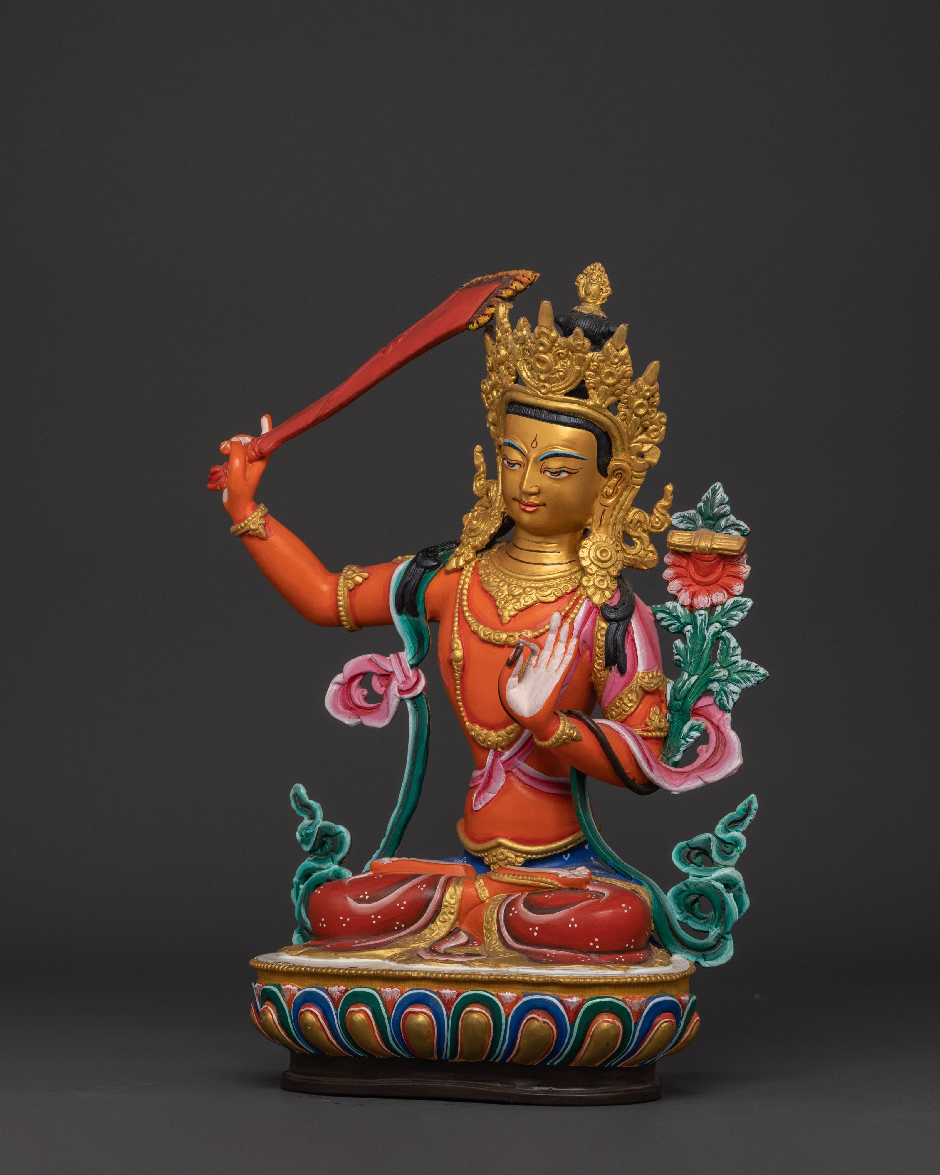 Manjushri Sword of Wisdom Figurine | Handcrafted Copper Buddhist Deity Sculpture