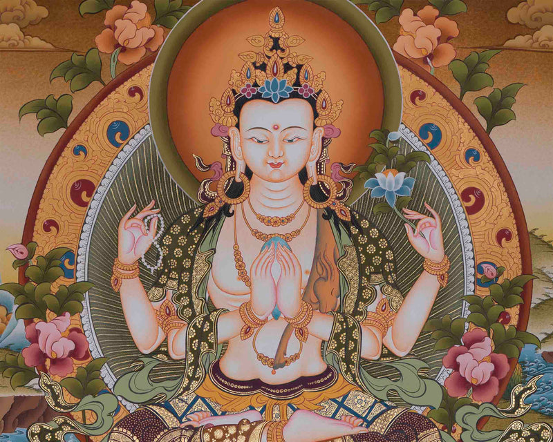 Four Armed Chengrezig | Feature Manjushri and Vajrapani