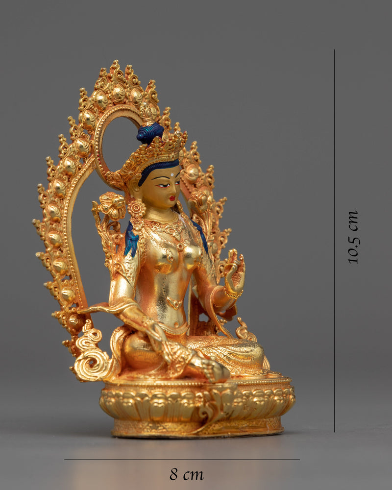 Elegant Female Bodhisattva Green Tara Statue | Electro Gold Gilded Statue