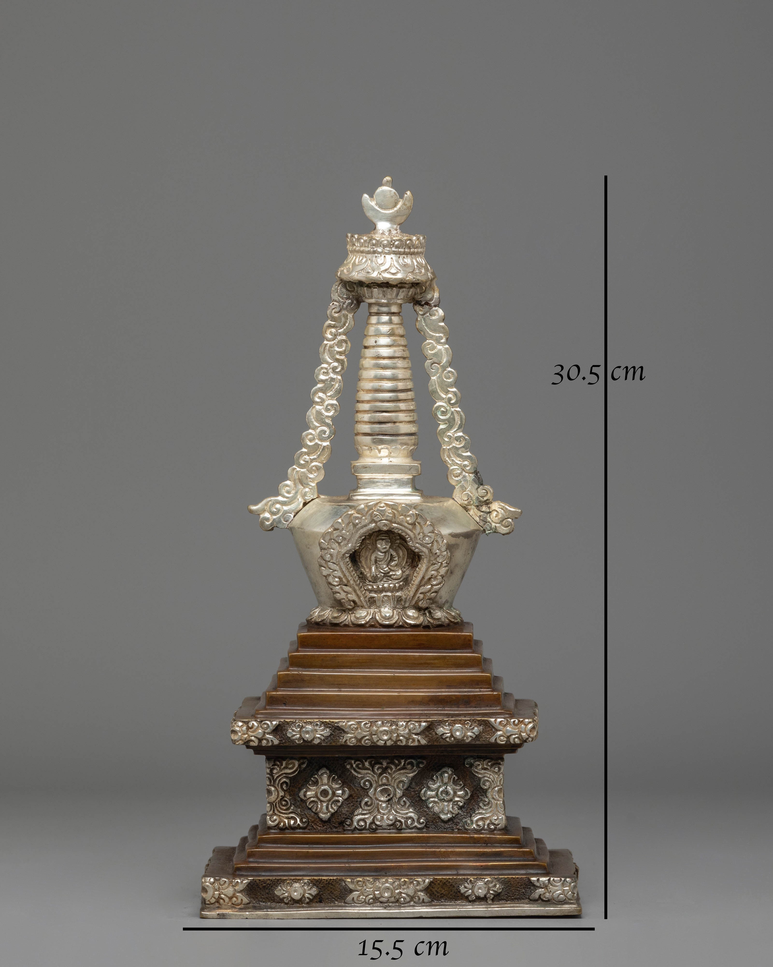 Handmade Silver Plated Stupa for Altar | Tibetan Ritual Stupa