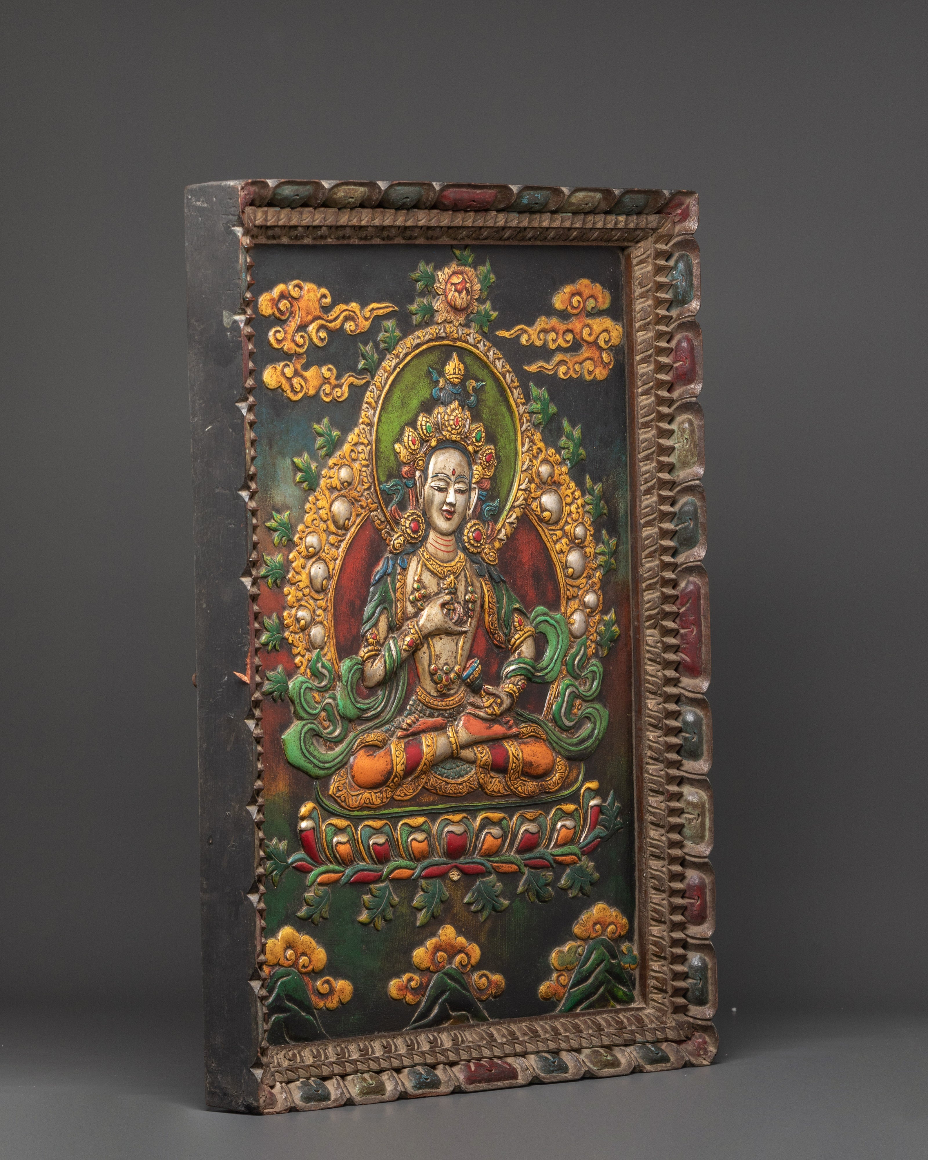 Vajrasattva Wall Hanging in Wooden Frame with Acrylic Colors