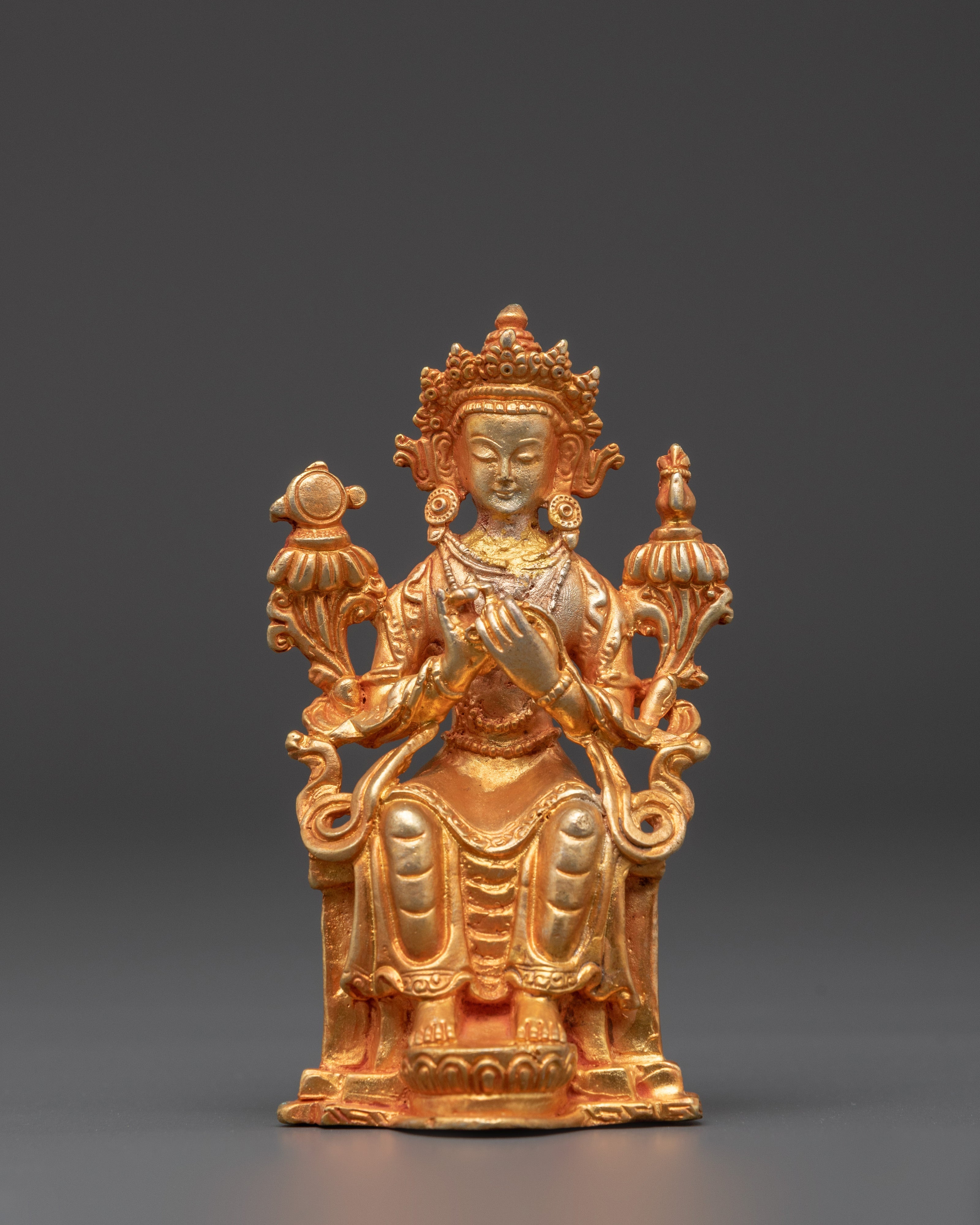 Handcrafted Maitreya Buddha Deity Sculpture | Gold Plated Copper Buddha Figurine