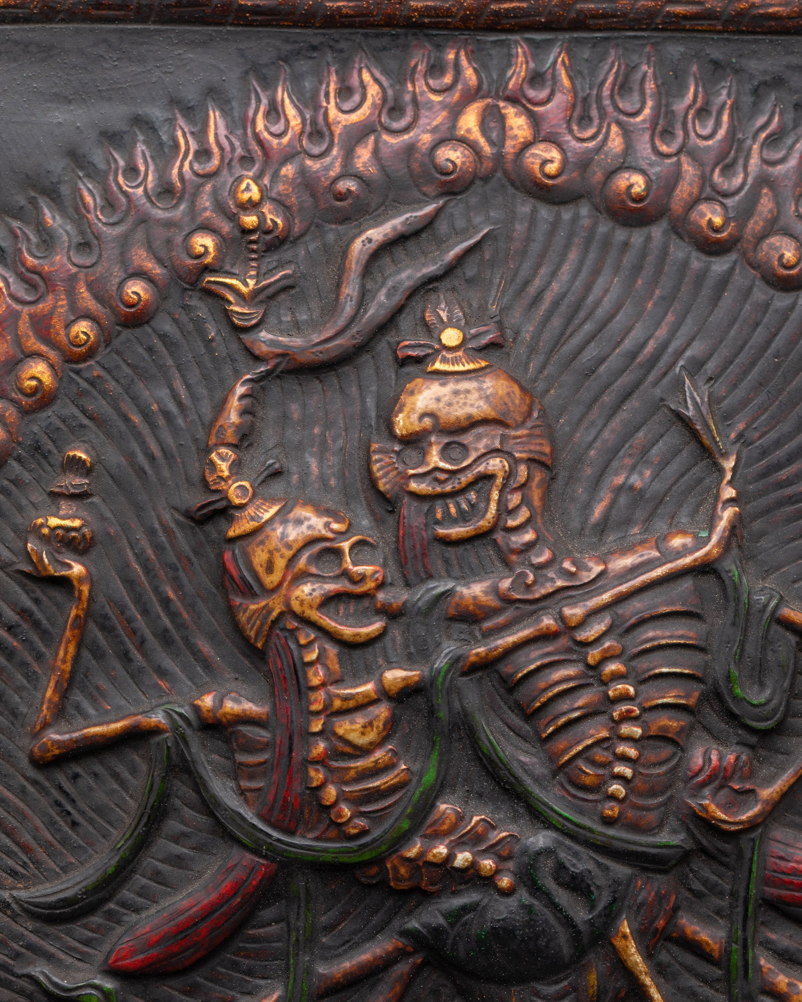 Handmade Copper Chitipati Wall Hanging | Tibetan Skeleton Deity Art