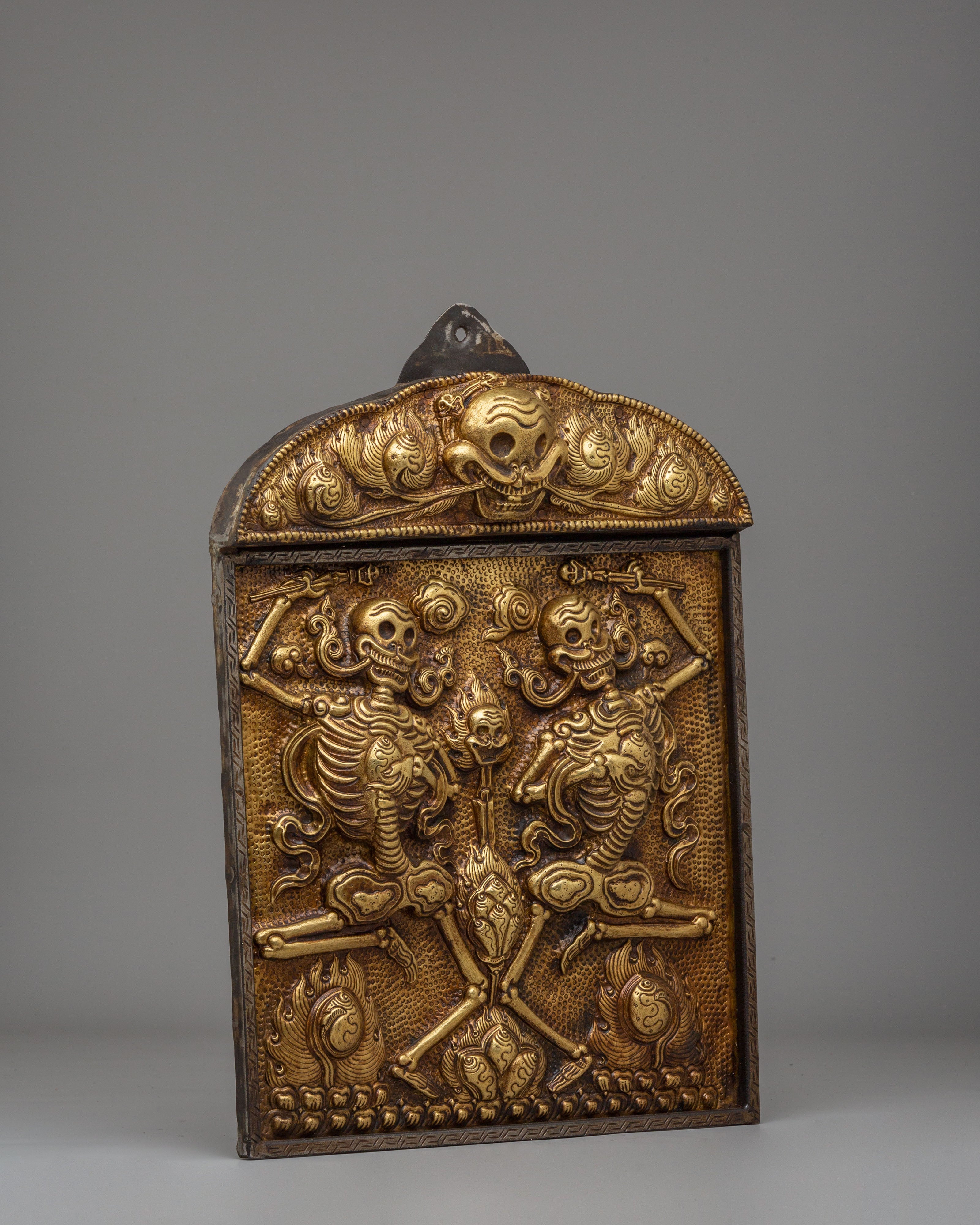 Buddhist Citipati Wall Hanging | Handcrafted Tibetan Skull Deity Art