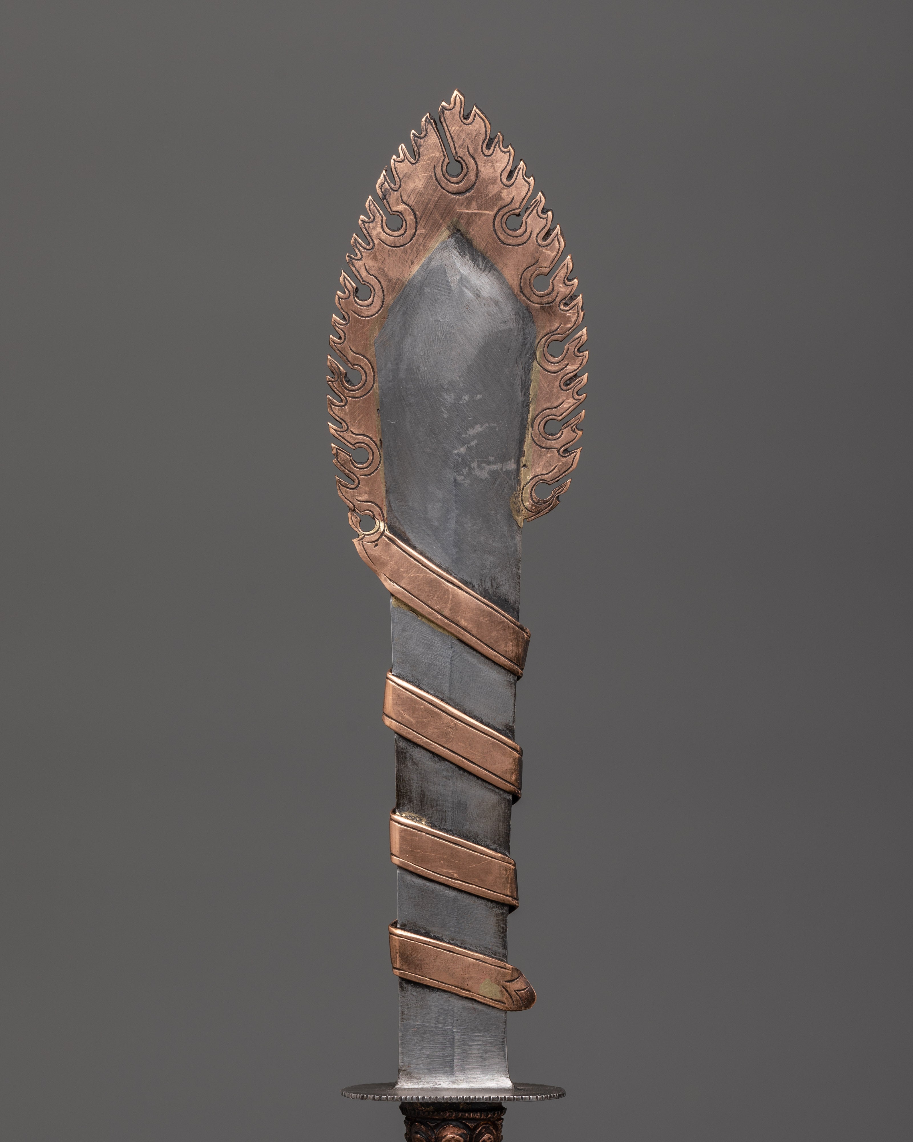 Tibetan Ritual Sword | Iron & Copper Altar Weapon with Brass Stand