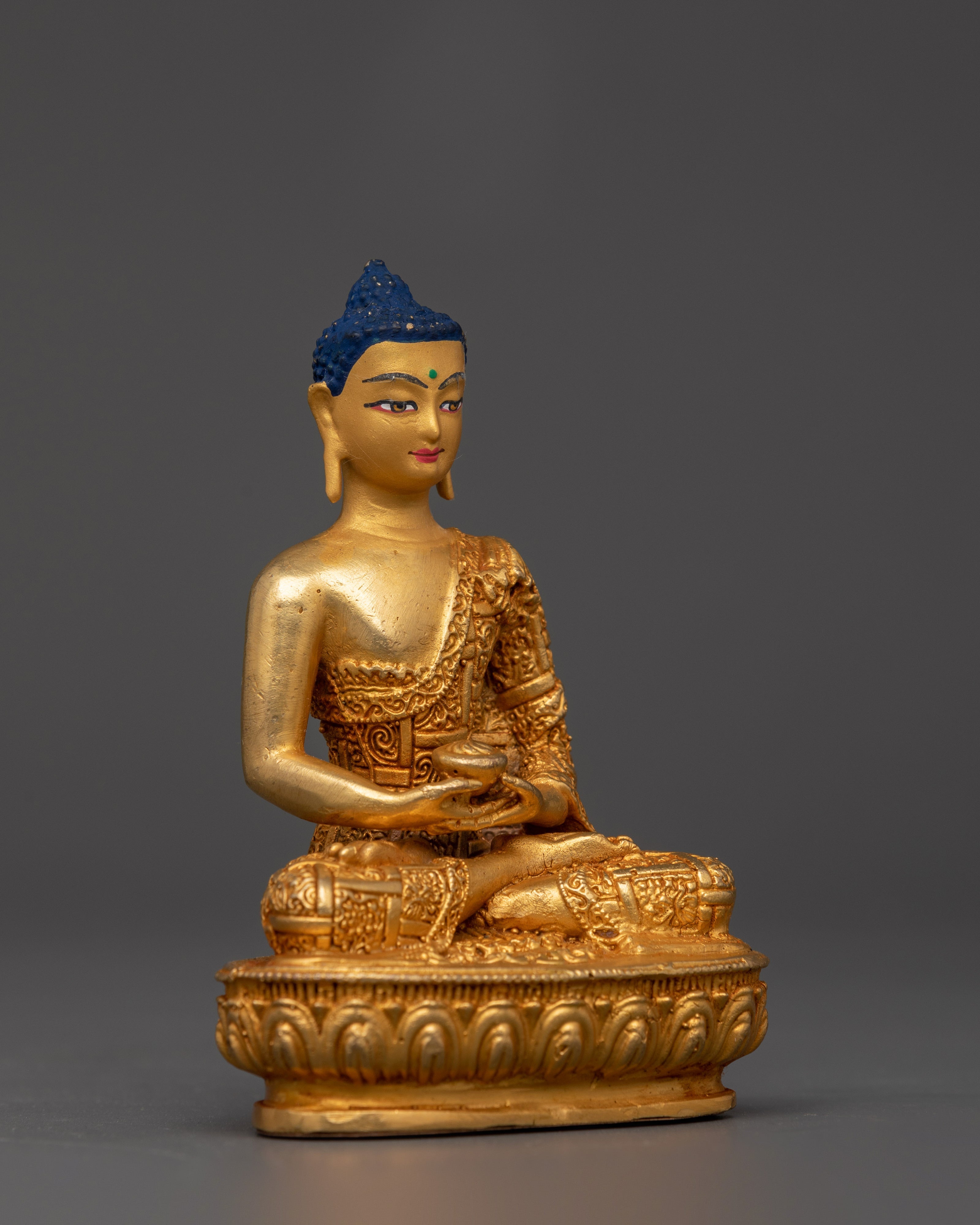Amitabha Buddha Offering Bowl Statue | Handcrafted Copper with Gold Plating
