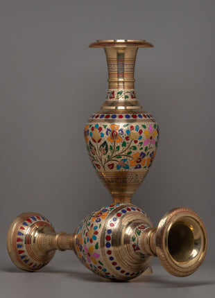 Decorative Brass Vases with Acrylic Floral Design |  Elegant Home Decoration