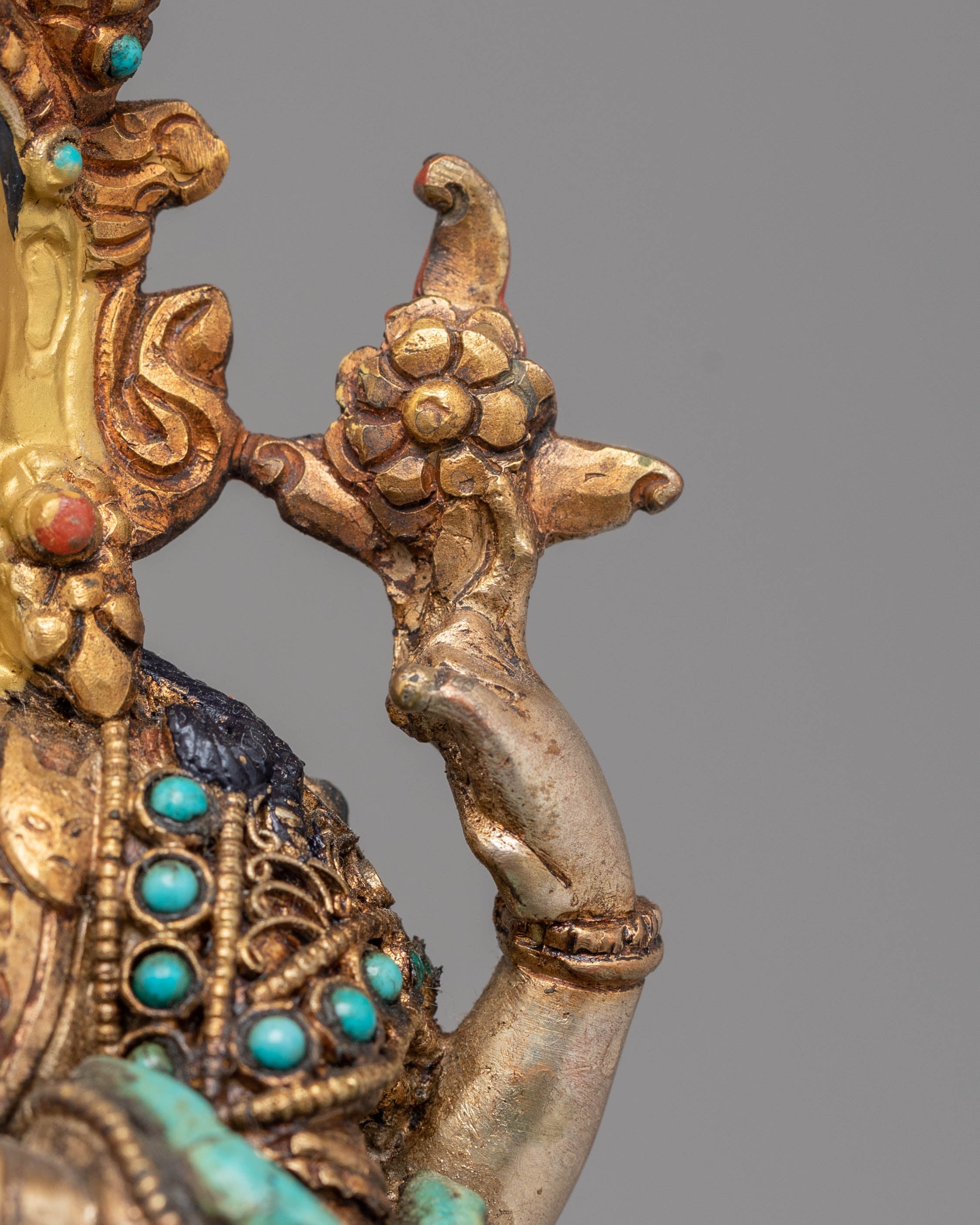 Divine Bodhisattva Standing Chenrezig Statue | Copper & Silver Plated Art