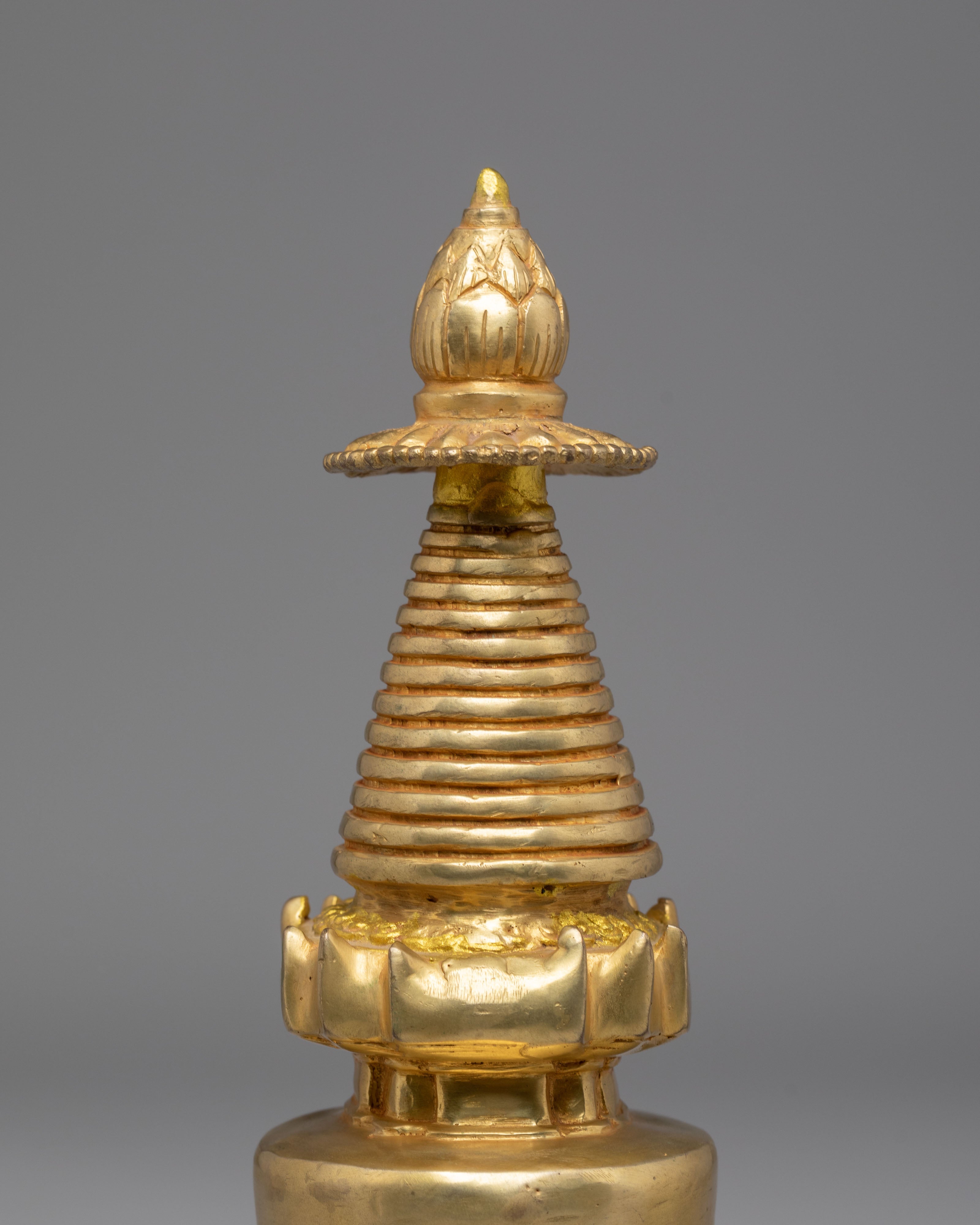 Handcrafted Gold Plated Buddhist Stupa | Spiritual Tibetan Meditation Decor