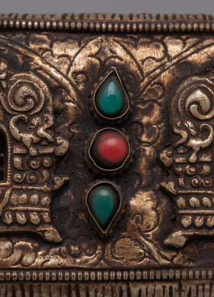Handcrafted Gold-Plated Tibetan Book Cover | Buddhist Sacred Text Decor