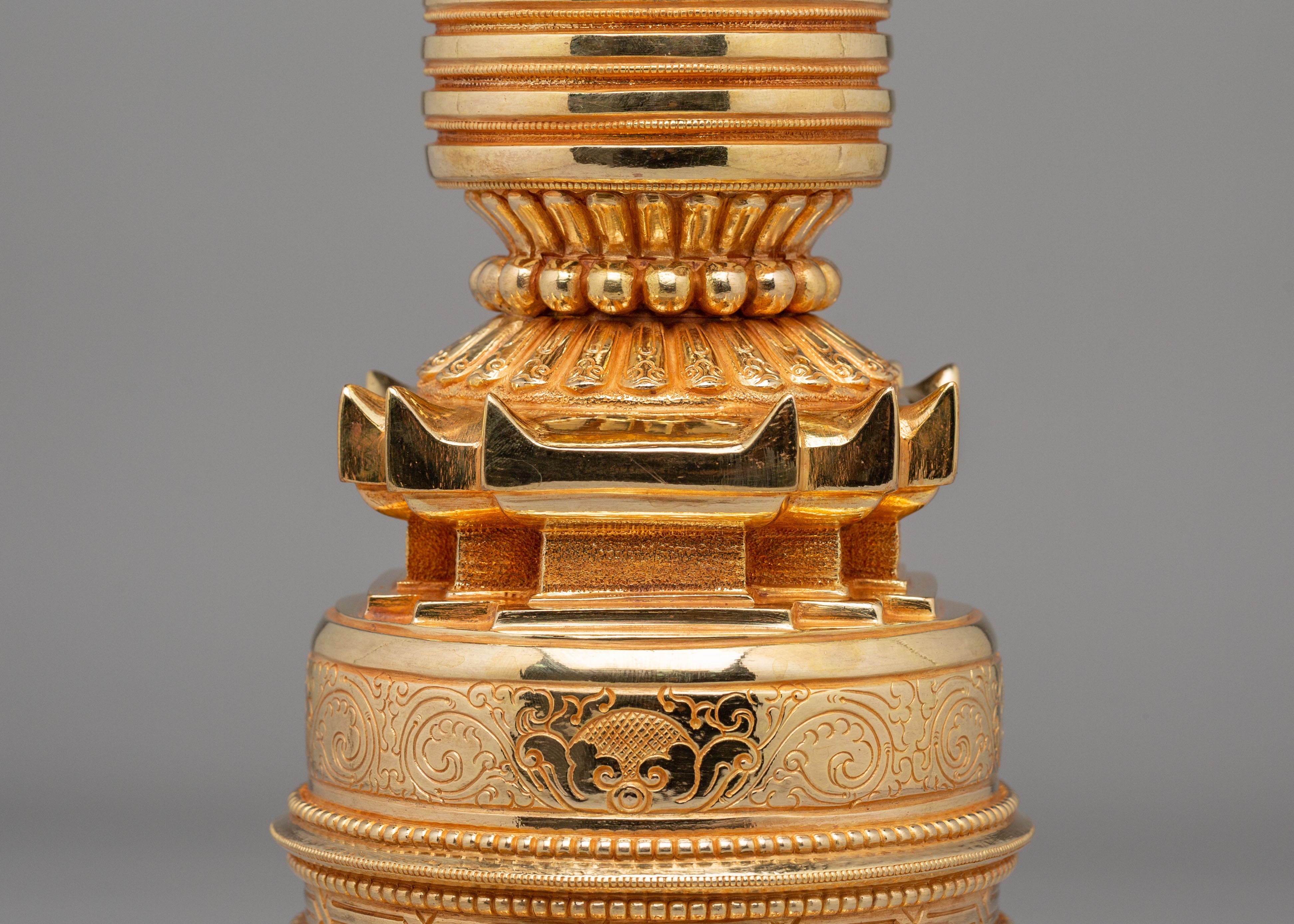 Tibetan Sacred Kadampa Stupa | Handcrafted Copper Sculpture with 24K Gold Plating