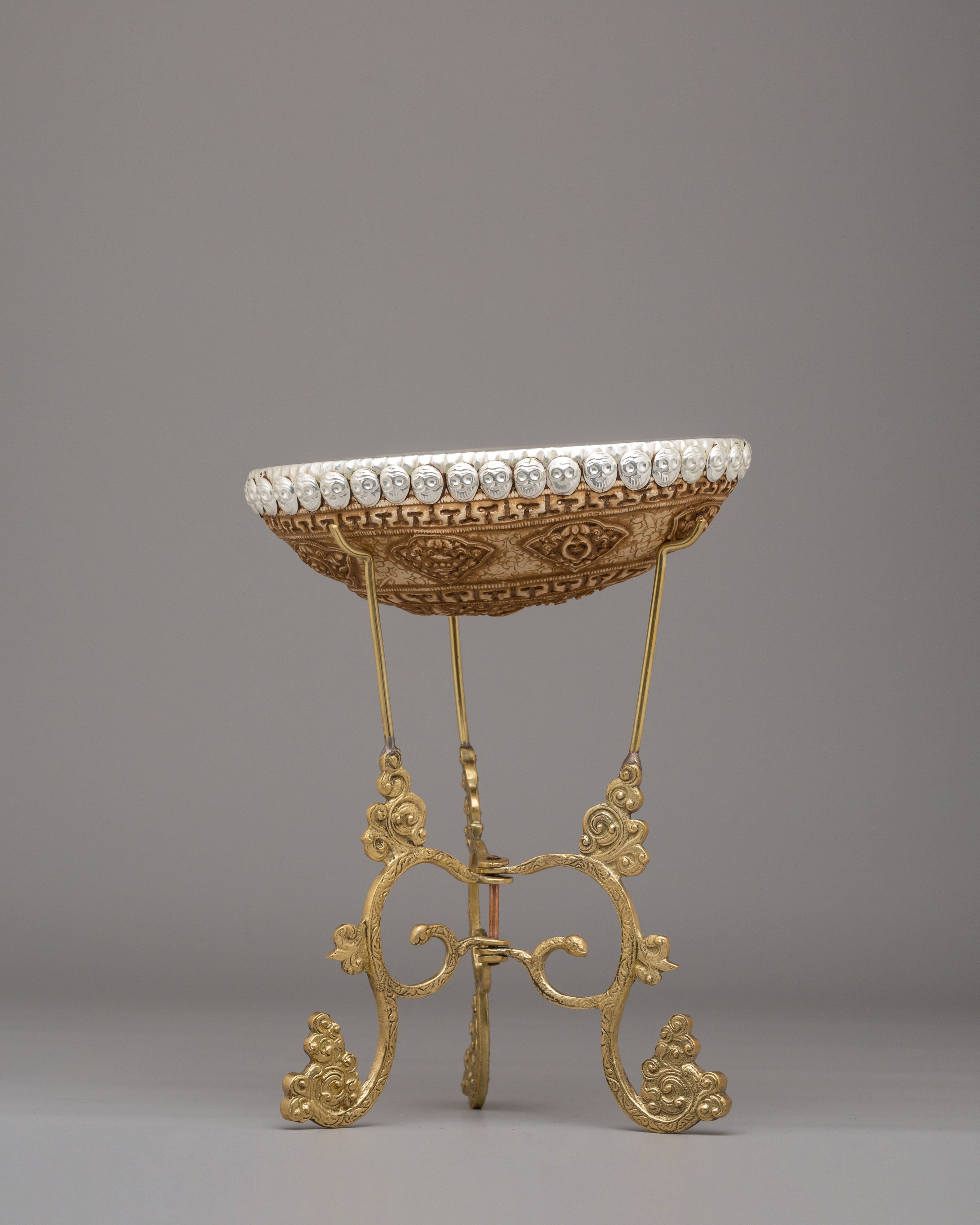 Buddhist Skull Cup with Stand | Kapala Ritual Tool for Spiritual Ceremonies