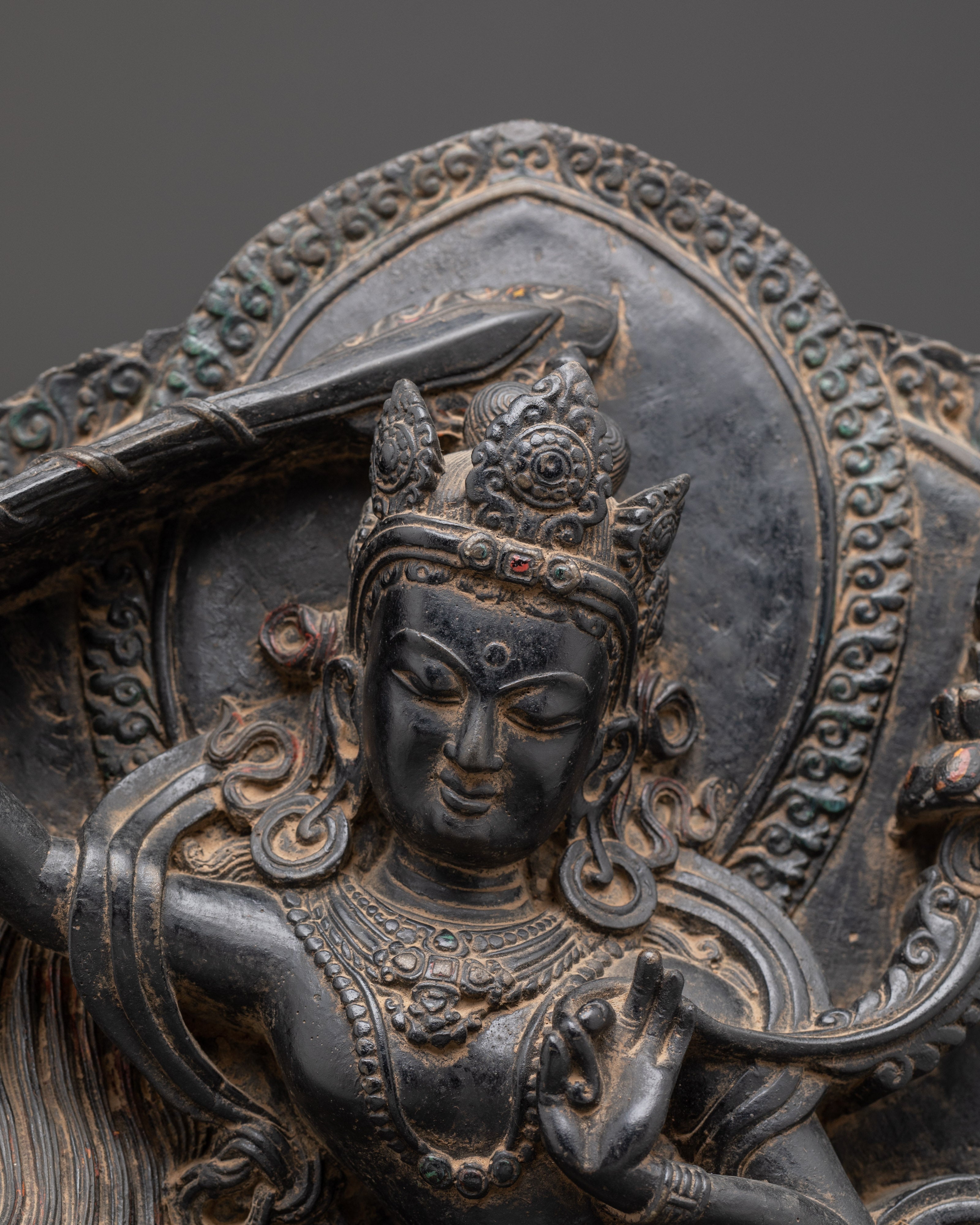 Handmade Statue of Simhanada Manjushri | Fierce Wisdom Deity Powder Stone Sculpture