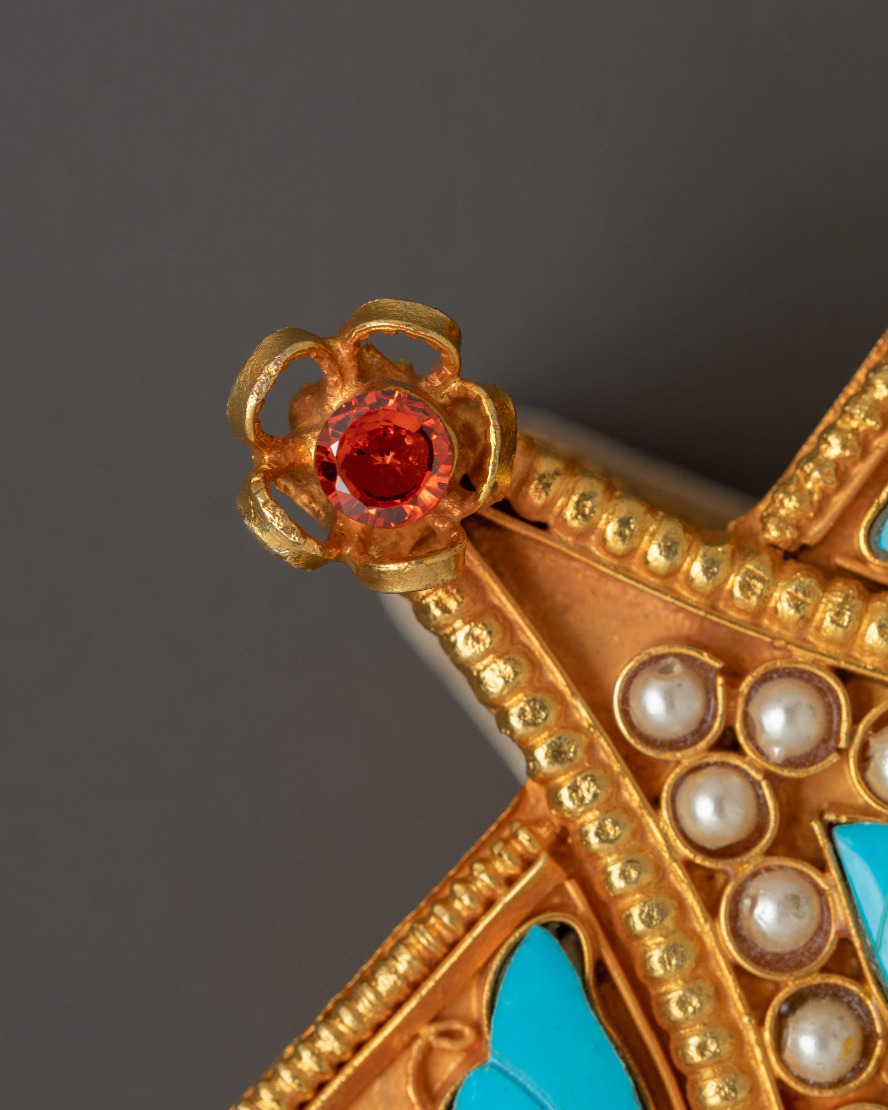 Sacred Buddhist Amulet Ghau Box | Turquoise Inlay & Filigree Work