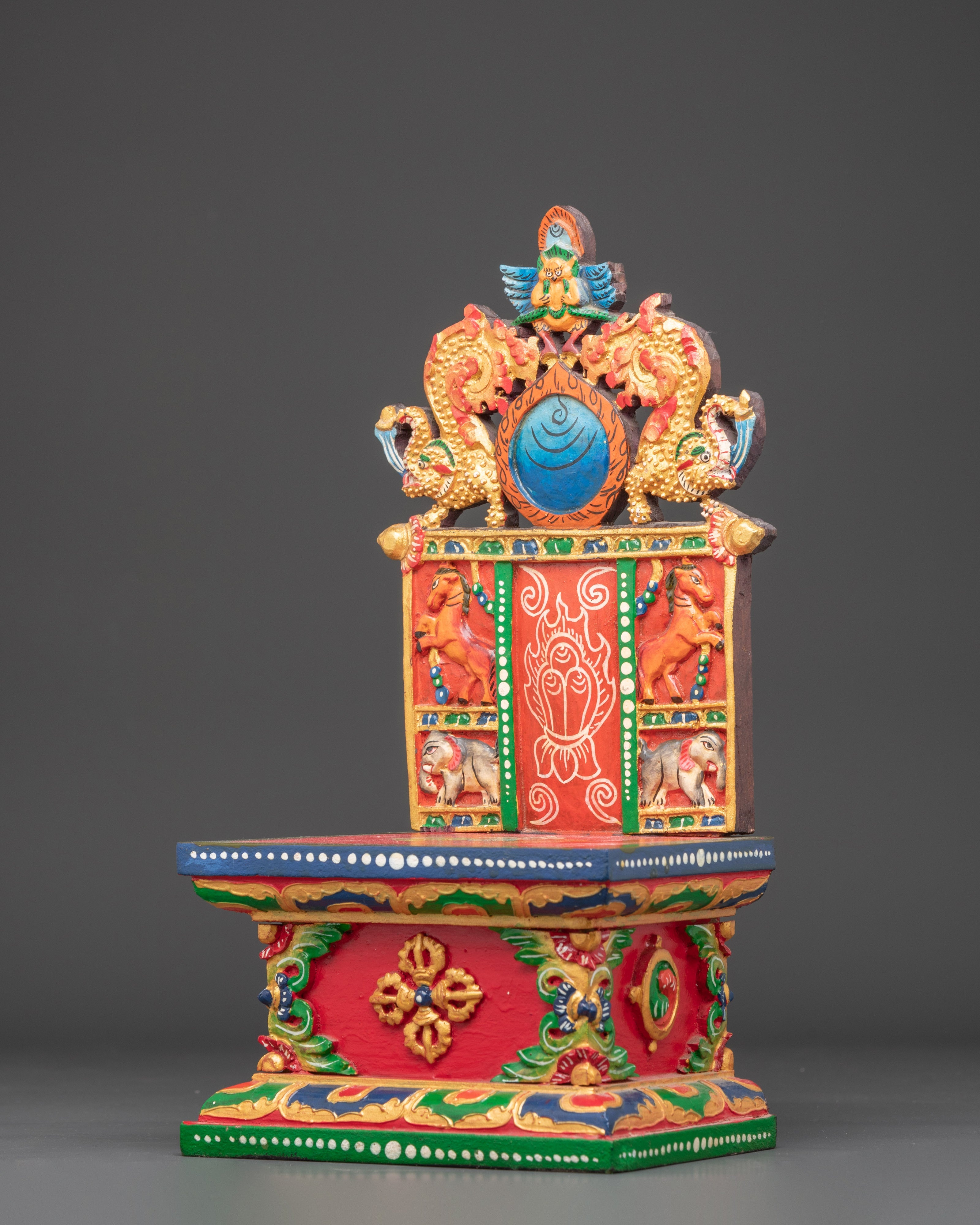 Handmade Traditional Buddhist Shrine Throne | Hand-Painted Tibetan Altar