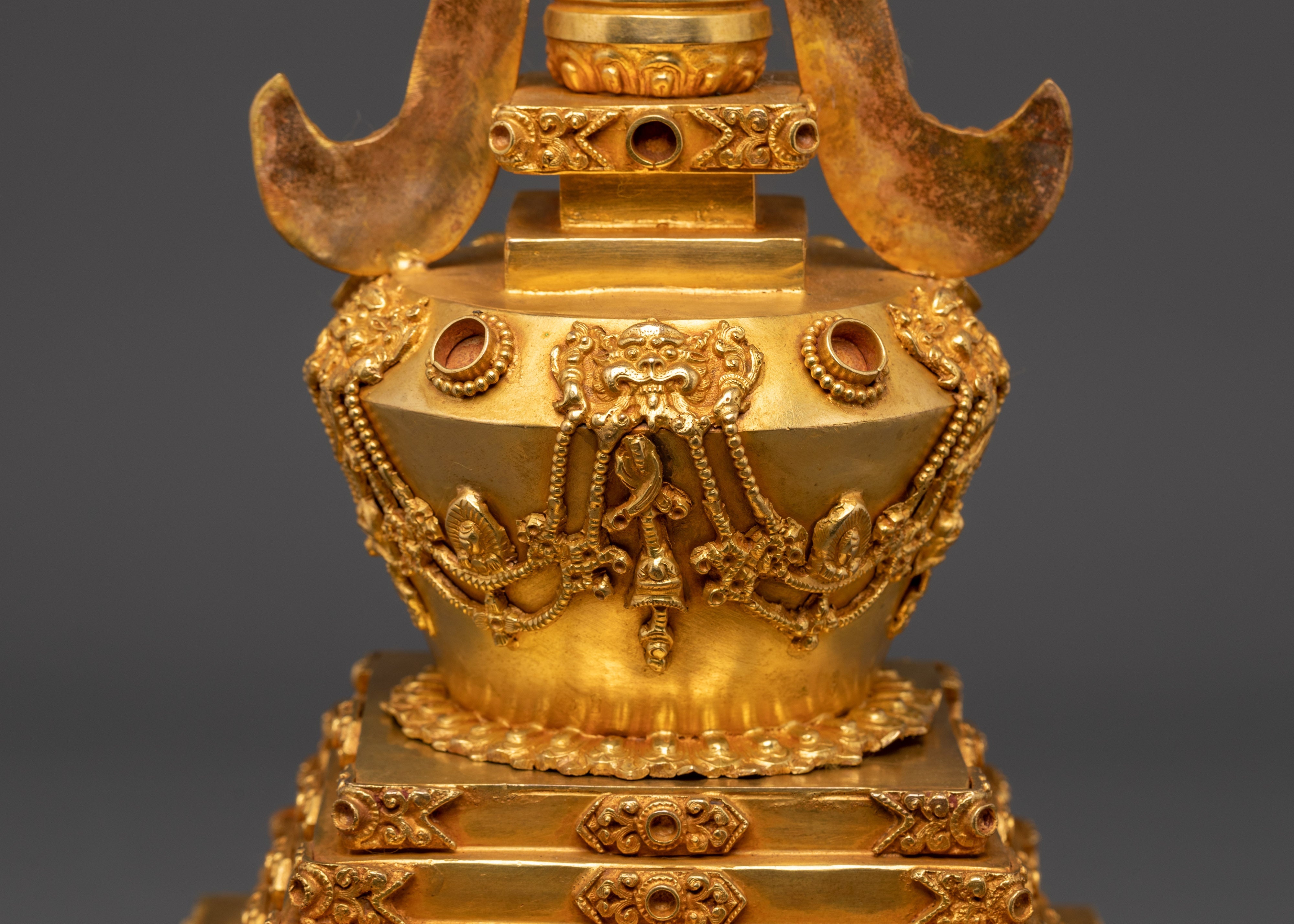 Decorative Traditional Stupa | Handcrafted Copper Buddhist Stupa for Home Decor