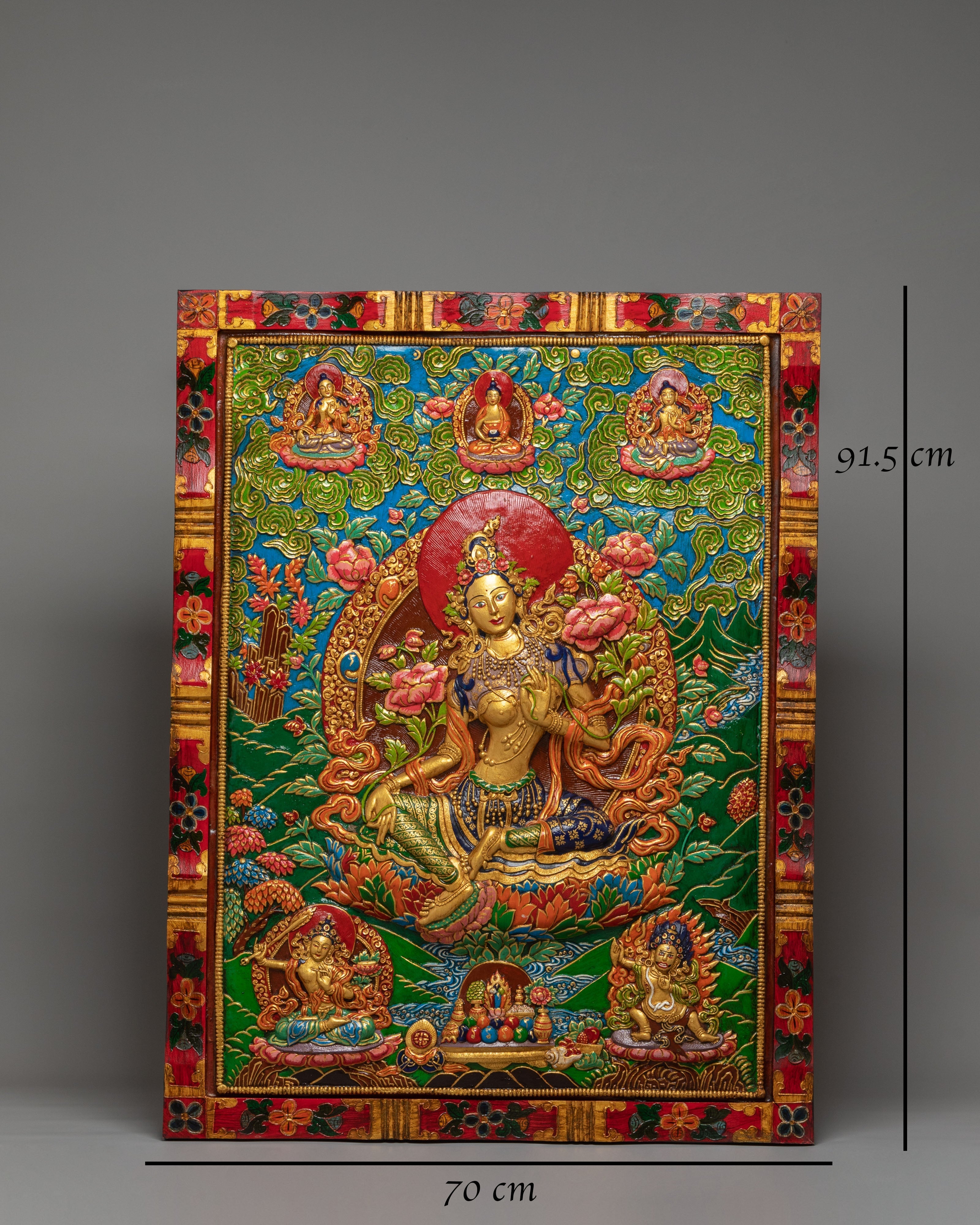 Handmade Green Tara Thangka Wall Hanging | Tibetan Buddhist Sacred Art
