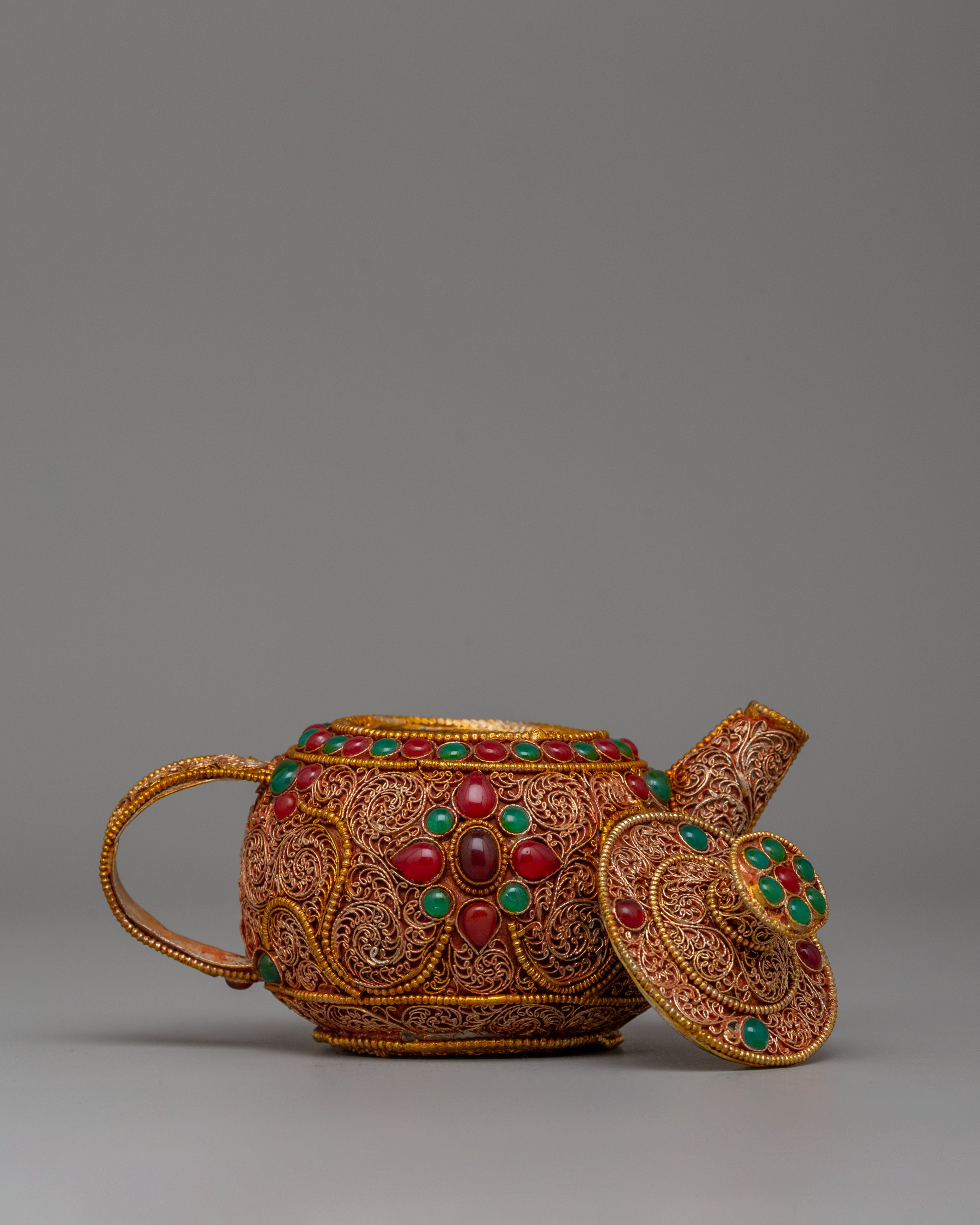Tibetan Gold-Plated Teapot | Buddhist altar decor