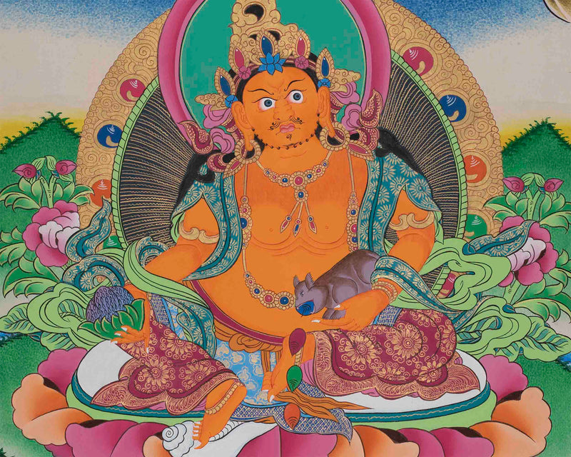 Original Hand-Painted Dzambala Thangka | Kubera Wall Decoration Thangka