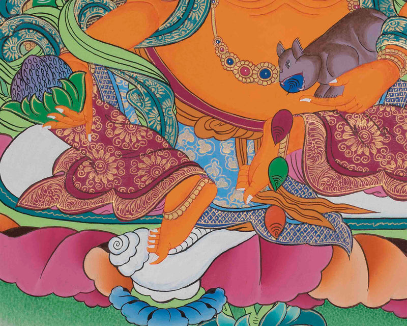 Original Hand-Painted Dzambala Thangka | Kubera Wall Decoration Thangka