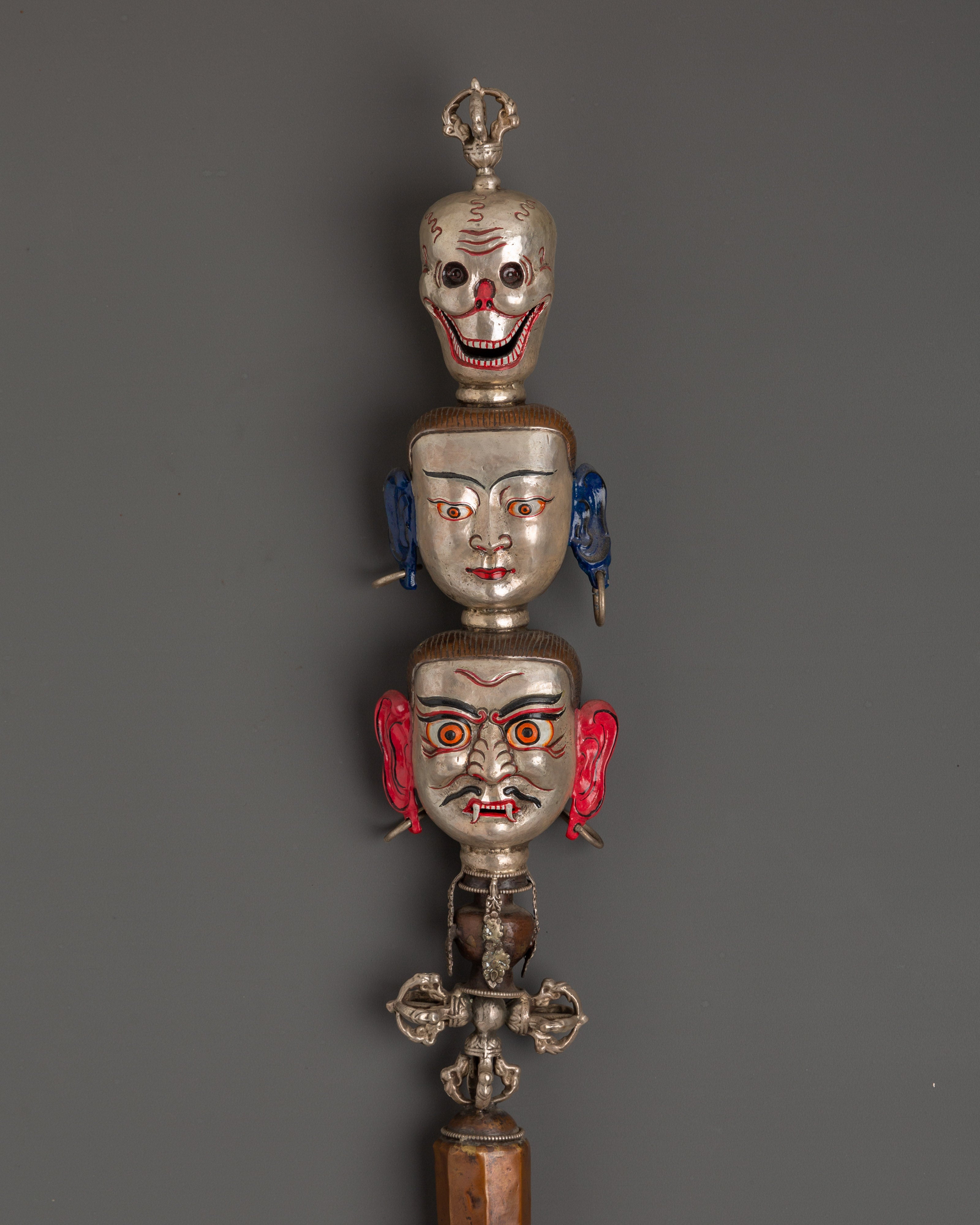 Handcrafted Tibetan Khatan Ritual Dagger | Three-Faced Sacred Artifact