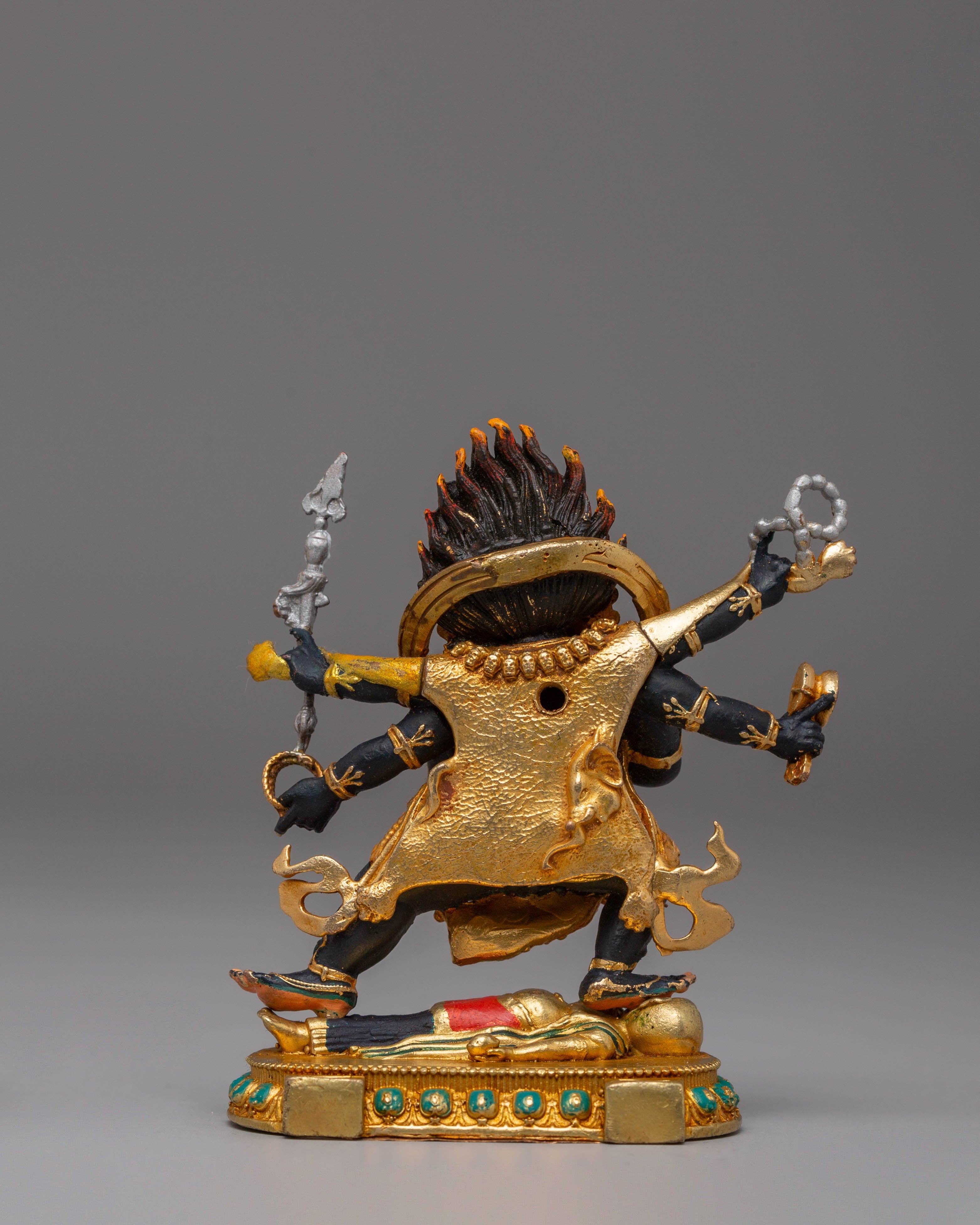 Handcrafted Tibetan Six Armed Mahakala Sculpture | A Sacred Guardian