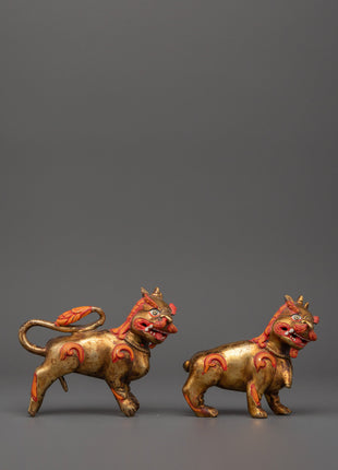 Handcrafted Pair of Tibetan Snow Lion Statues | Foo Dogs Crafts