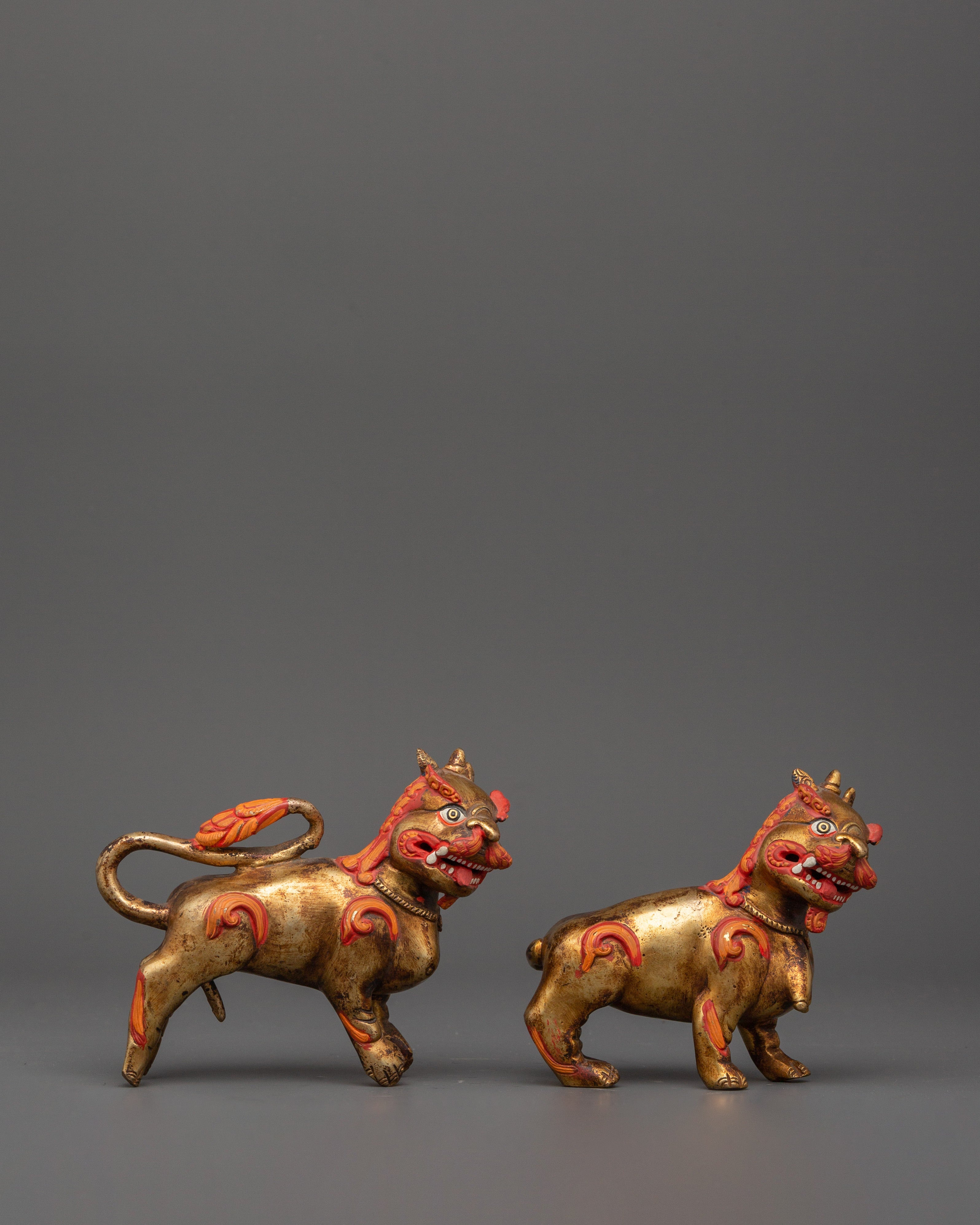 Handcrafted Pair of Tibetan Snow Lion Statues | Foo Dogs Crafts