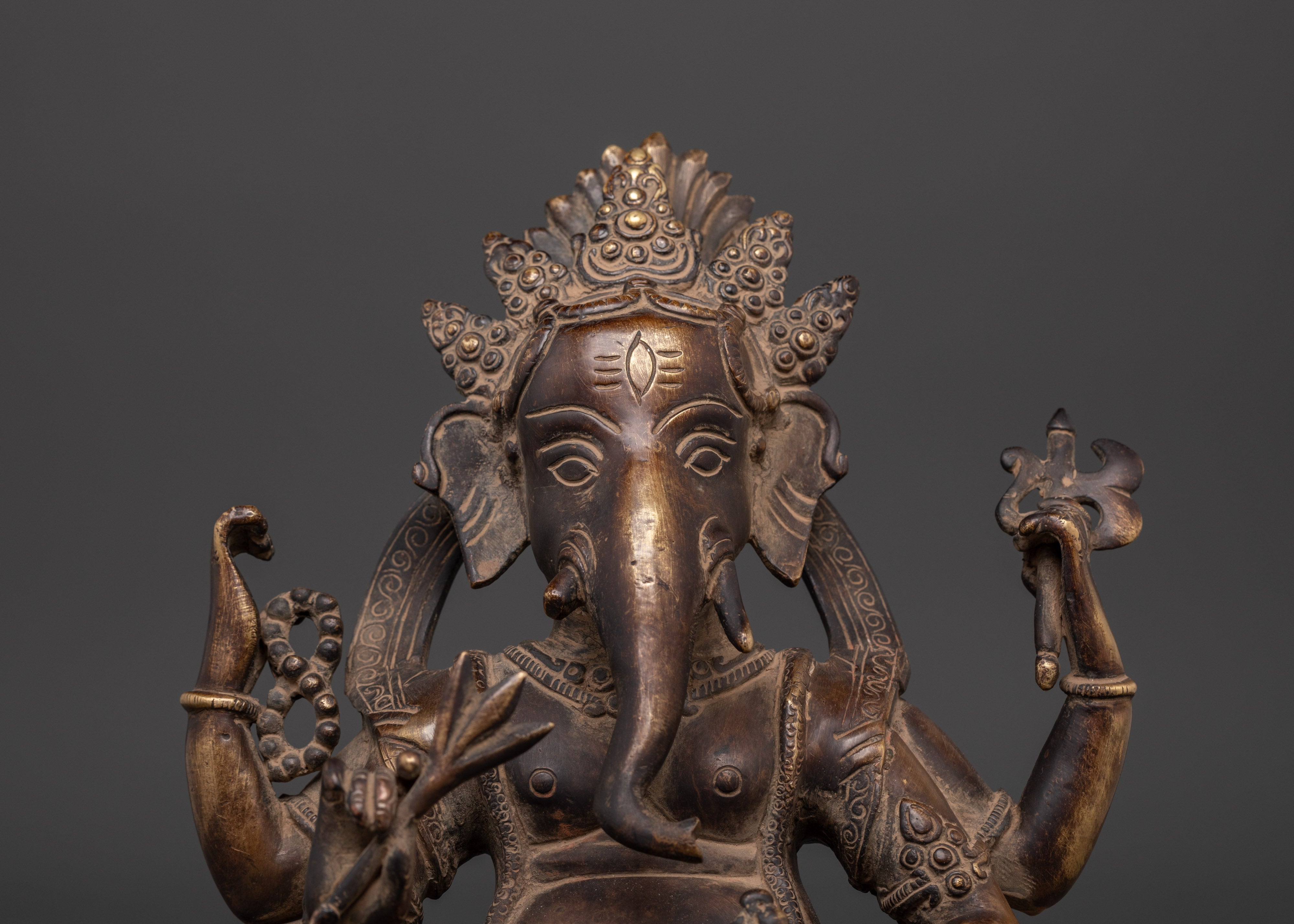 Sacred Ganesh Sculpture | Handcrafted Oxidized Brass Ganesha Statue